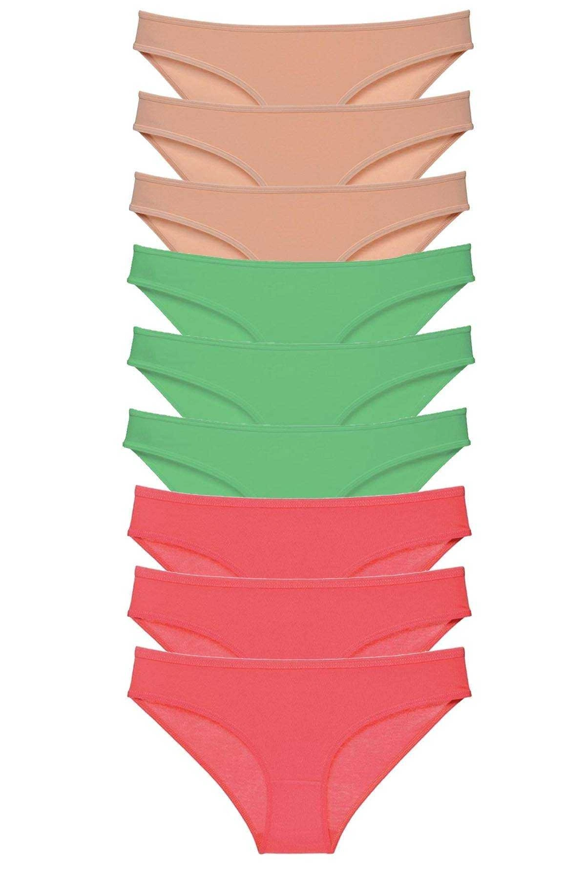 9 Adet Süper Eko Set Likralı Kadın Slip Külot Ten Yeşil Fuşya