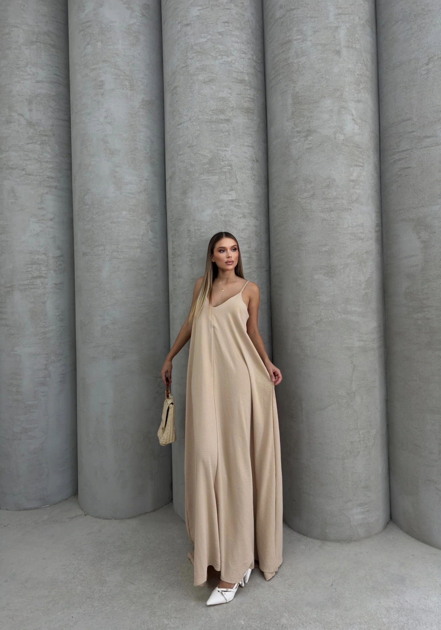 Aerobin uzun elbise bej pt