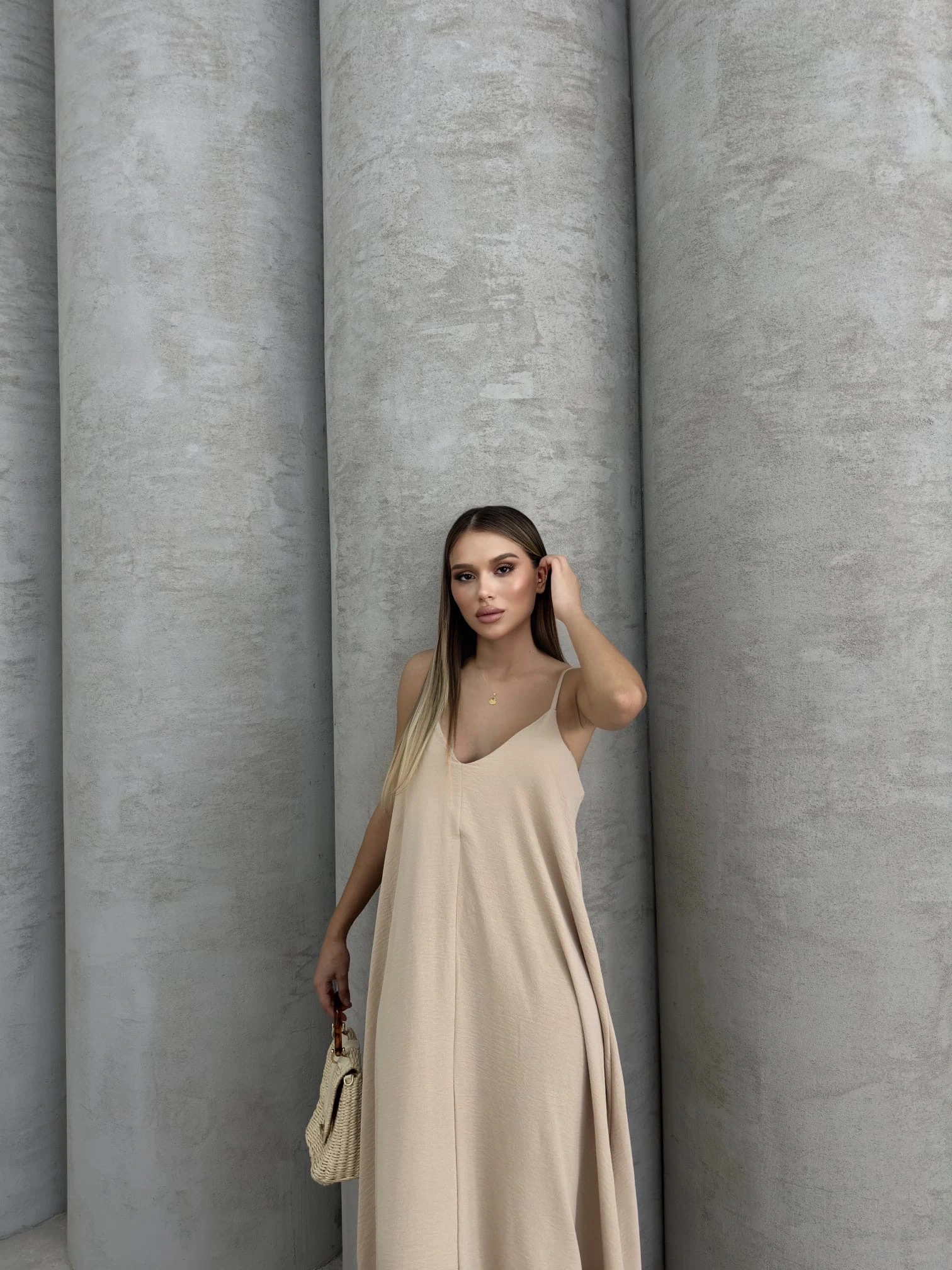 Aerobin uzun elbise bej pt