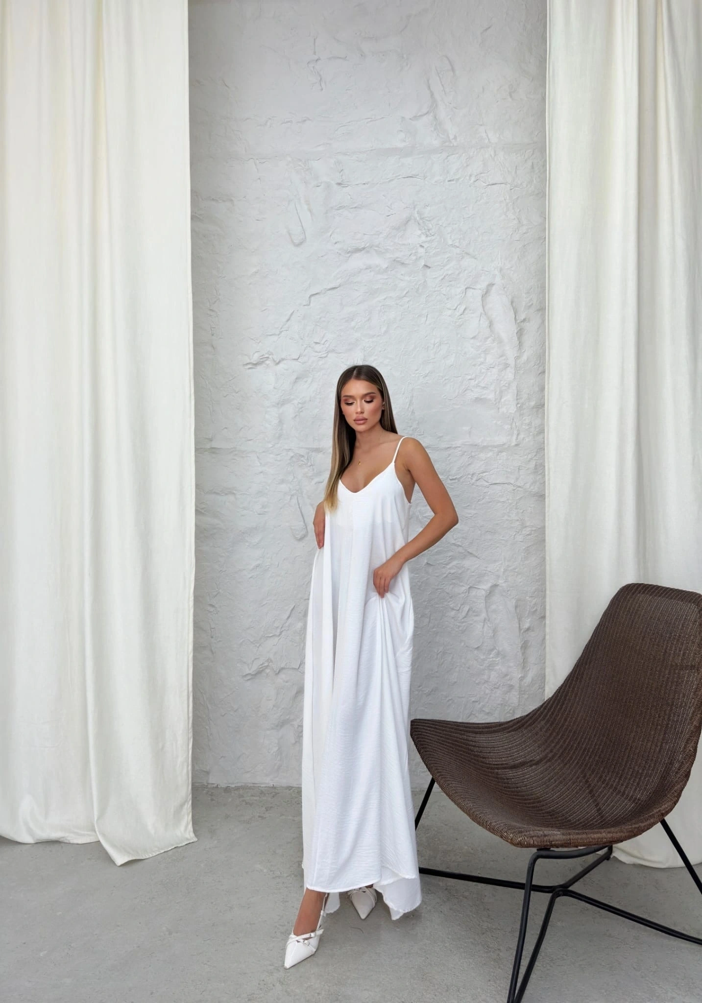 Aerobin uzun elbise beyaz pt