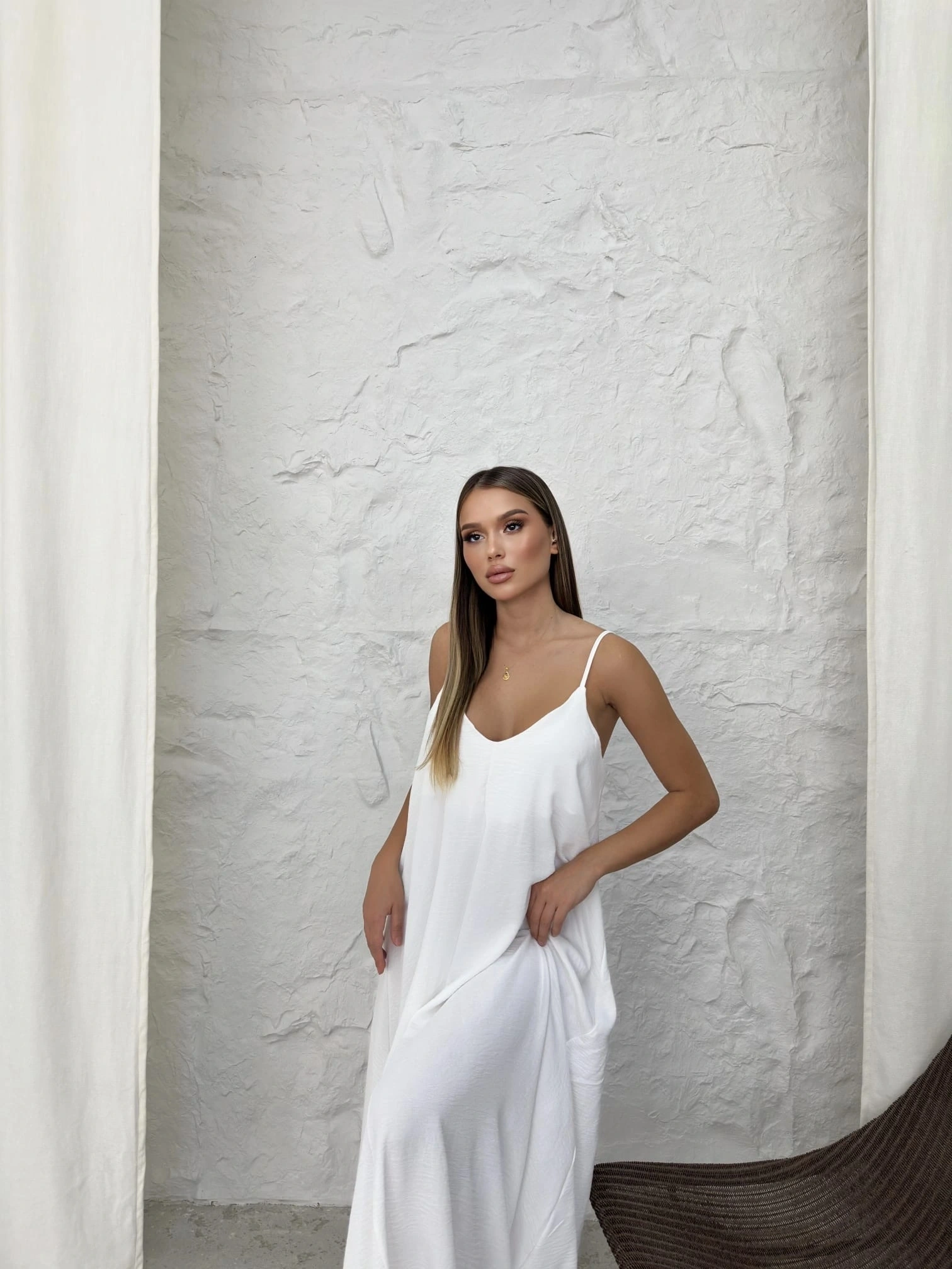 Aerobin uzun elbise beyaz pt