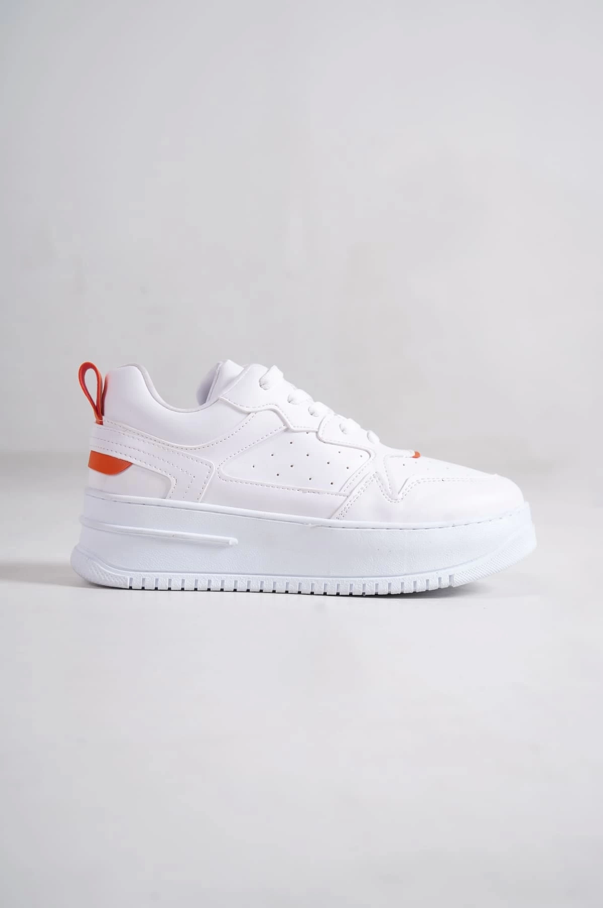 ALESSI Bağcıklı Ortopedik Taban Kadın Sneaker Spor Ayakkabı BT - Beyaz/Turuncu