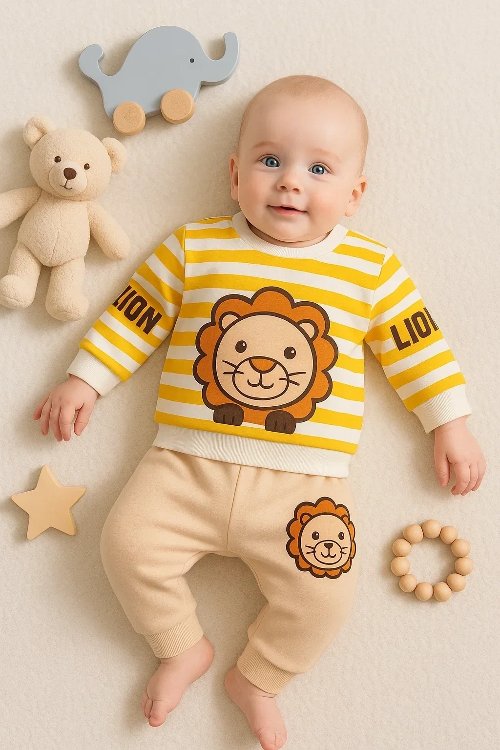 Aslan Desenli 2li % 100 Pamuk Erkek Bebek Takımı
