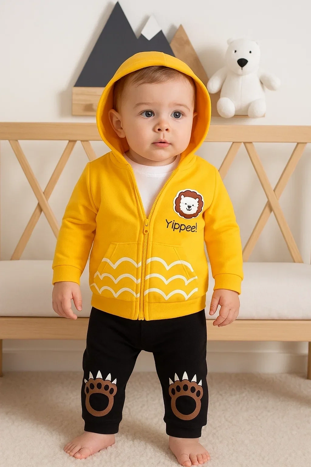 Aslan Desenli 3lü Erkek Bebek Takımı
