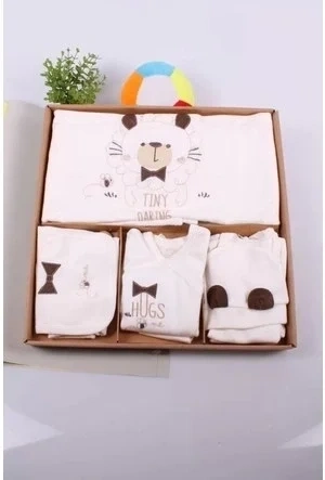 Ayıcık Desenli 10 Parça Kutulu %100 Pamuk Erkek Bebek Hastane Çıkışı