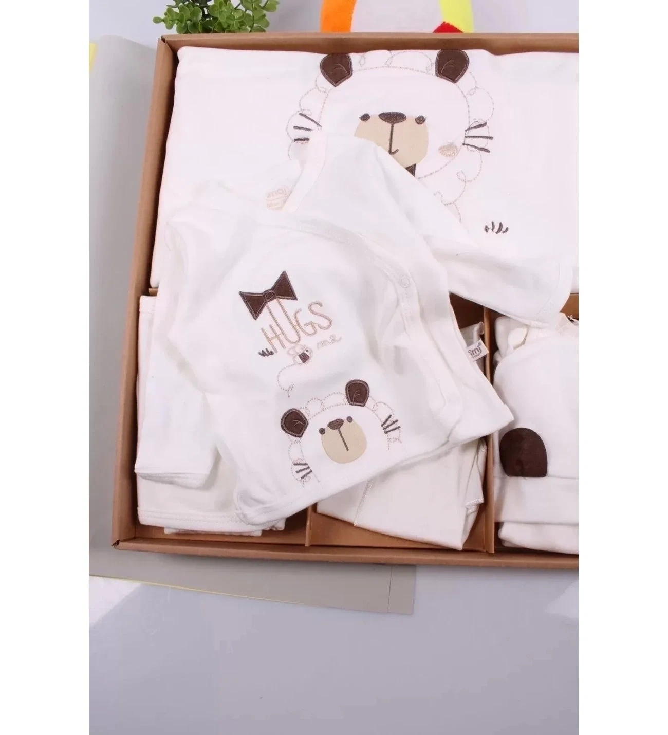 Ayıcık Desenli 10 Parça Kutulu %100 Pamuk Erkek Bebek Hastane Çıkışı