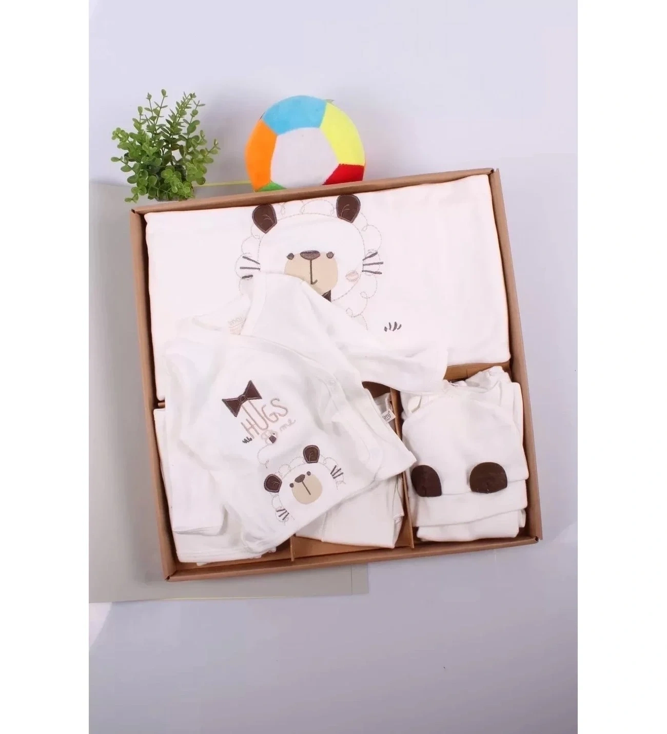 Ayıcık Desenli 10 Parça Kutulu %100 Pamuk Erkek Bebek Hastane Çıkışı