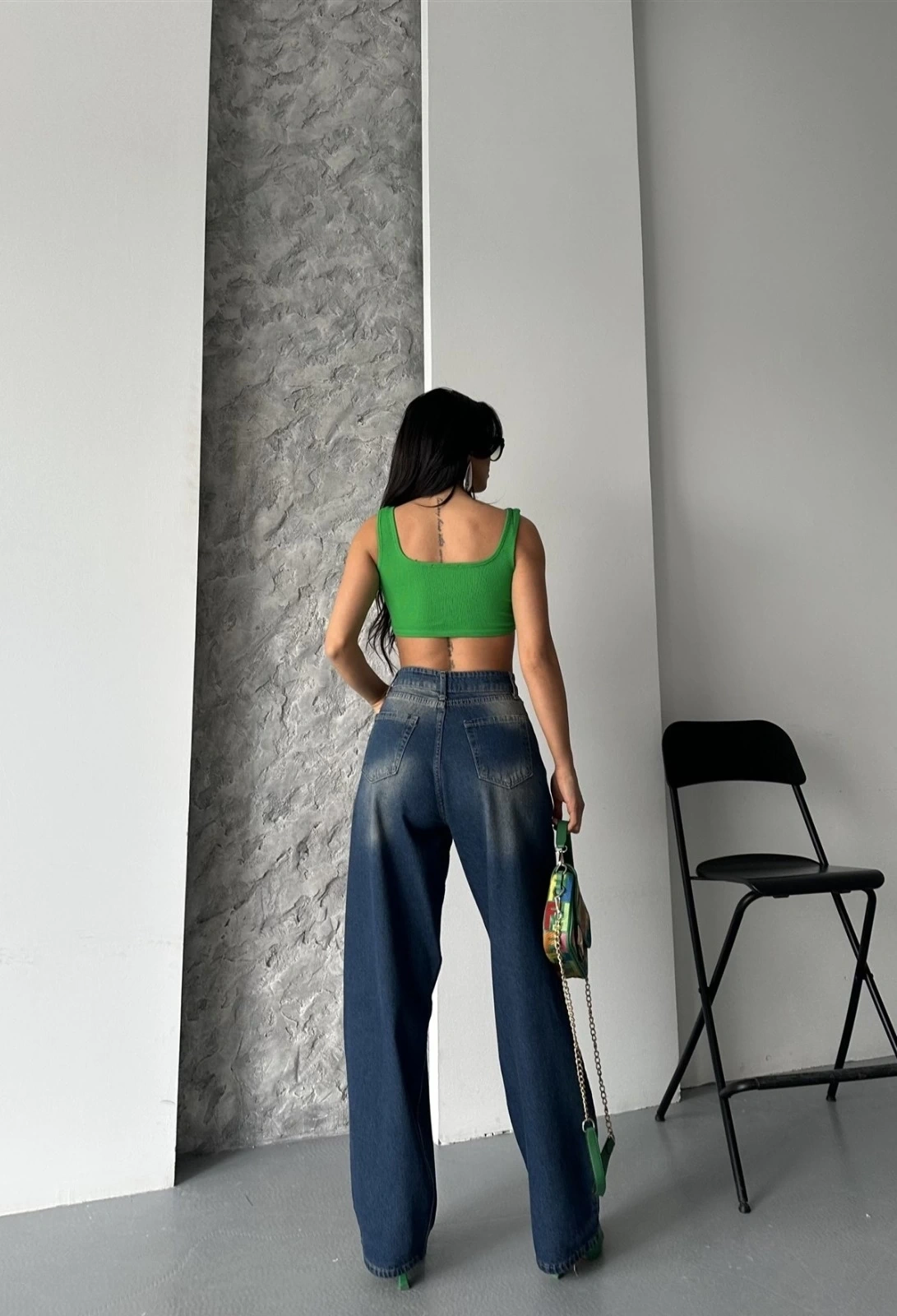 Baggy süper taş bıyık yıkama kahve tint jeans pantolon