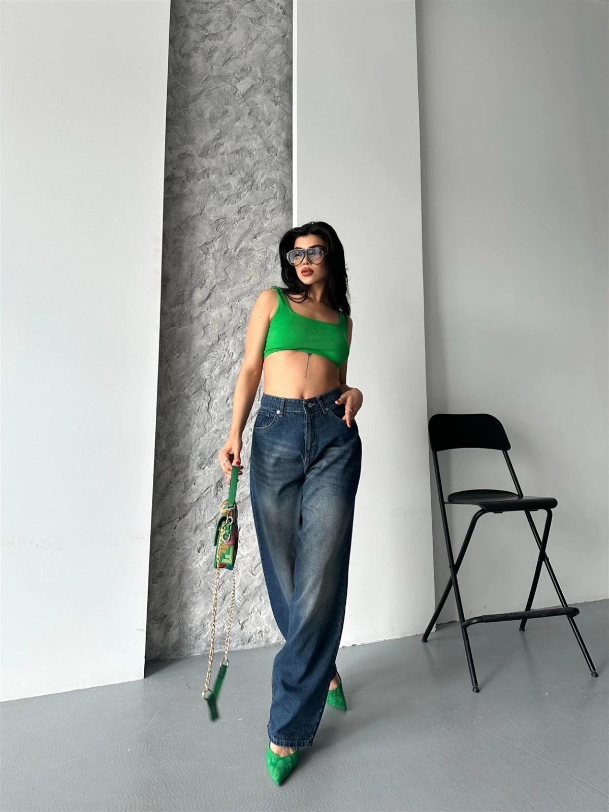 Baggy süper taş bıyık yıkama kahve tint jeans pantolon