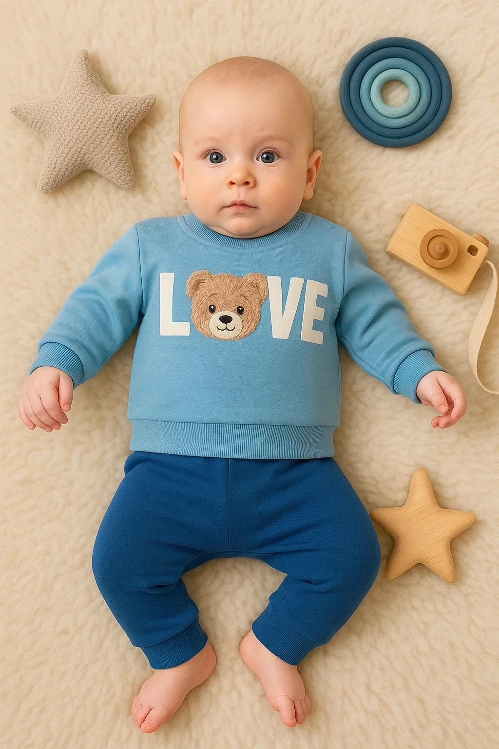 Bear Love Nakışlı % 100 Pamuklu 2li Erkek Takım