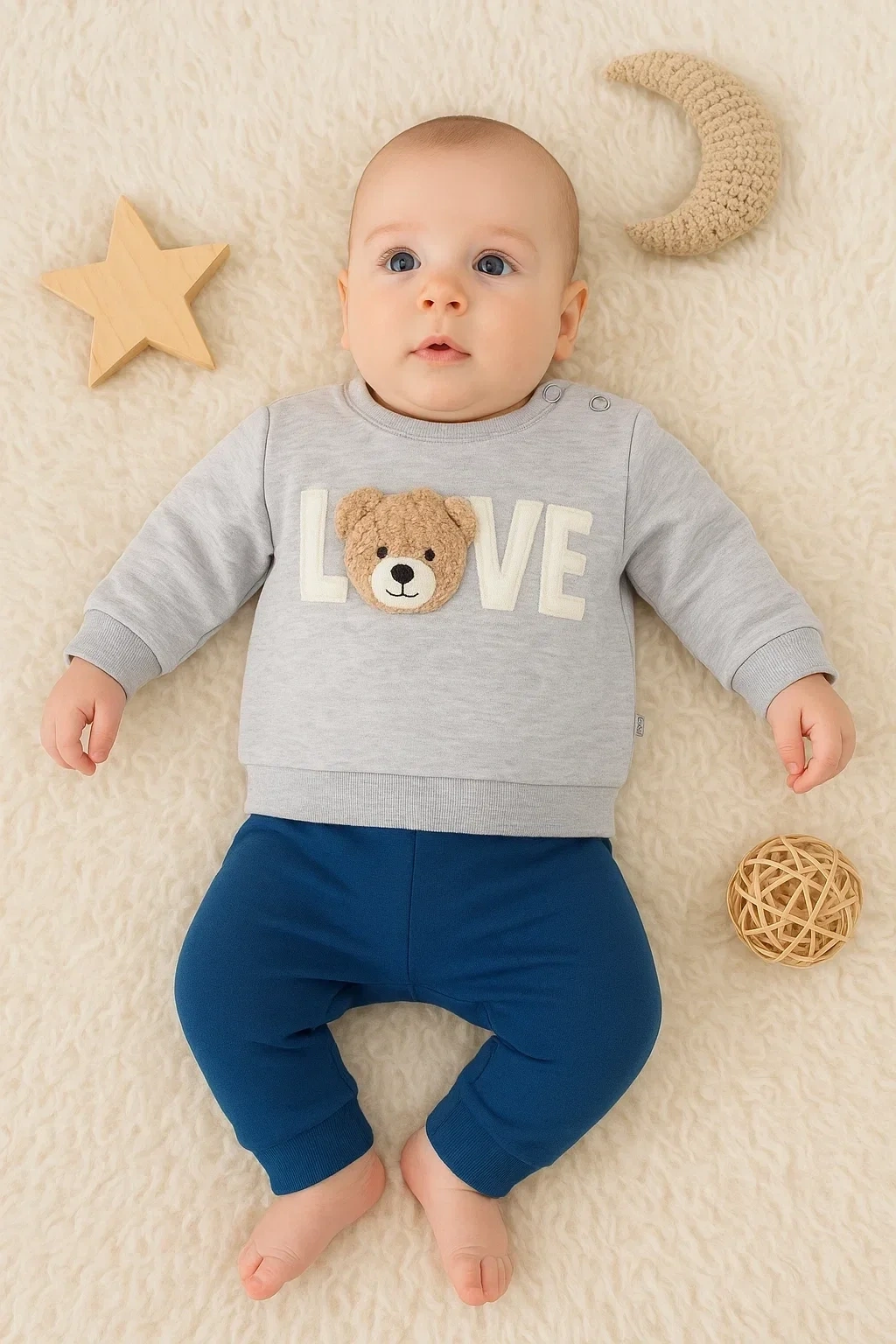 Bear Love Nakışlı % 100 Pamuklu 2li Erkek Takım