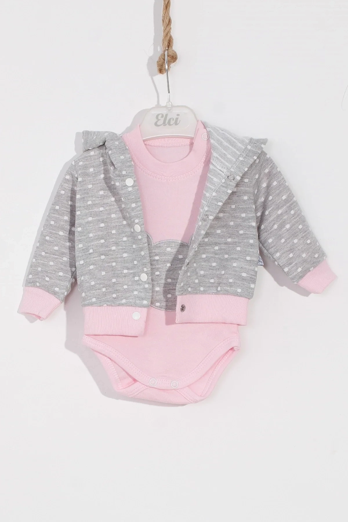 Bear Nakışlı Puanlı Pamuklu 2li Kız Bebek Takımı