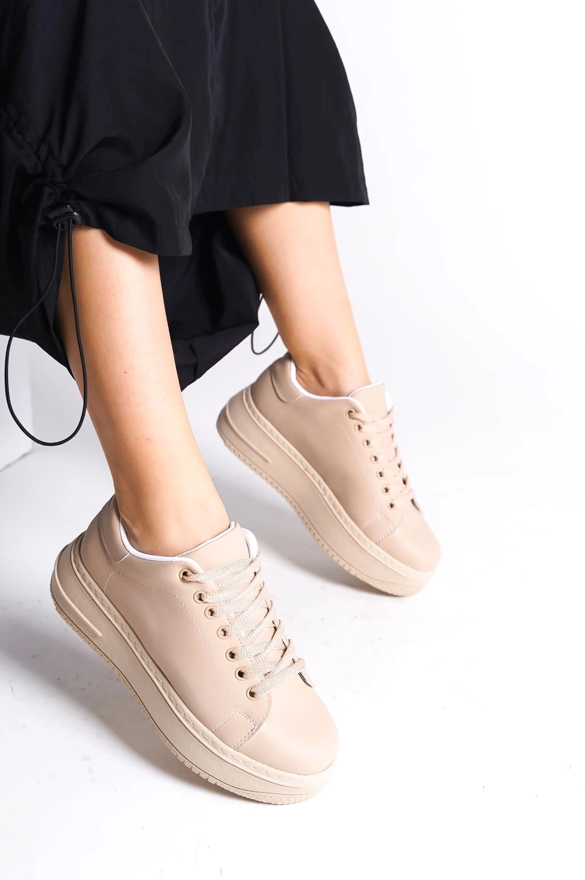 BIANA Bağcıklı Ortopedik Taban Kadın Sneaker Spor Ayakkabı TT - Ten