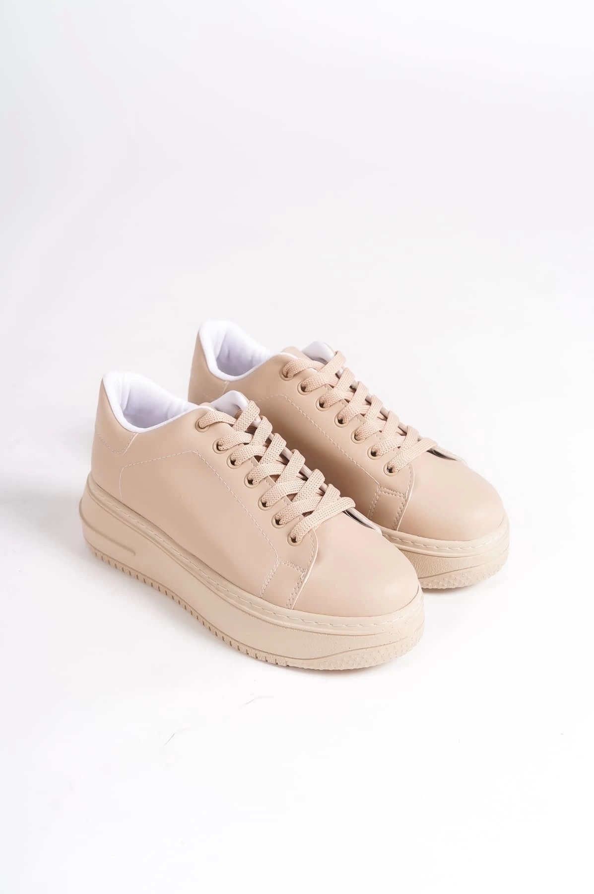 BIANA Bağcıklı Ortopedik Taban Kadın Sneaker Spor Ayakkabı TT - Ten