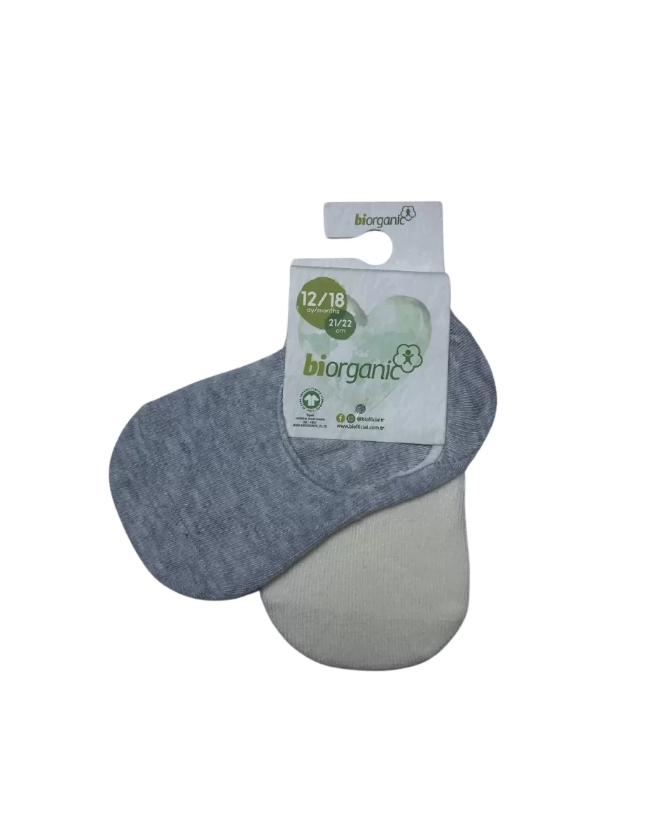 Bibaby Biorganic New Basic Kız 2li Babet Çorap 68486 Ekru Gri