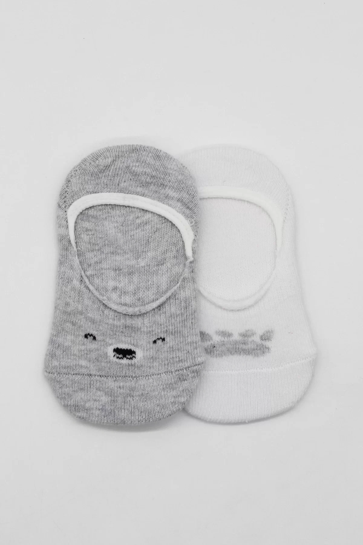 Bistyle 2li Babet Cute Face Penye Çorap 30103 Gri Beyaz