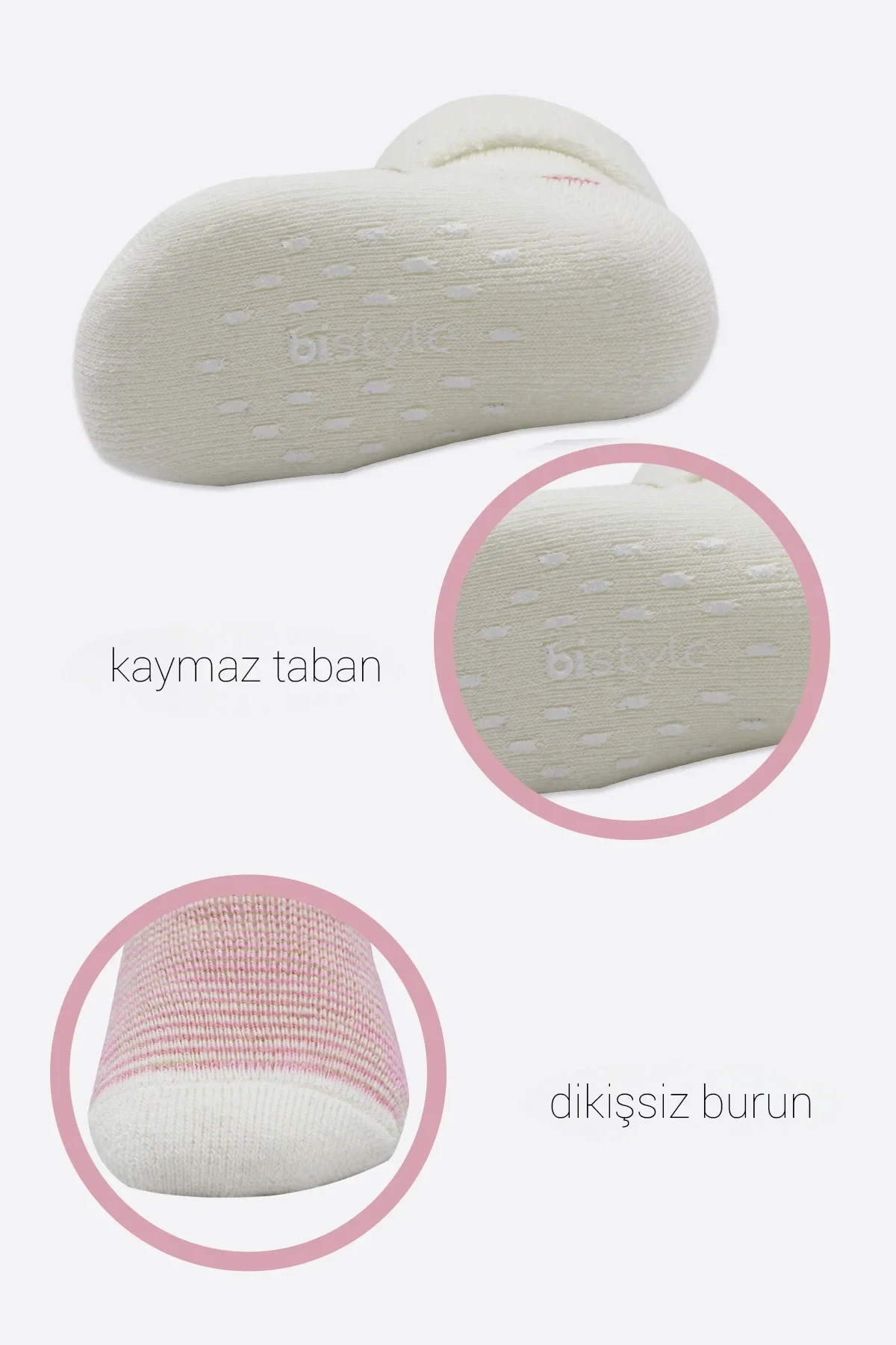 Bistyle 2li Havlu Soket Kaymaz Çorap 10504 Ekru Pudra