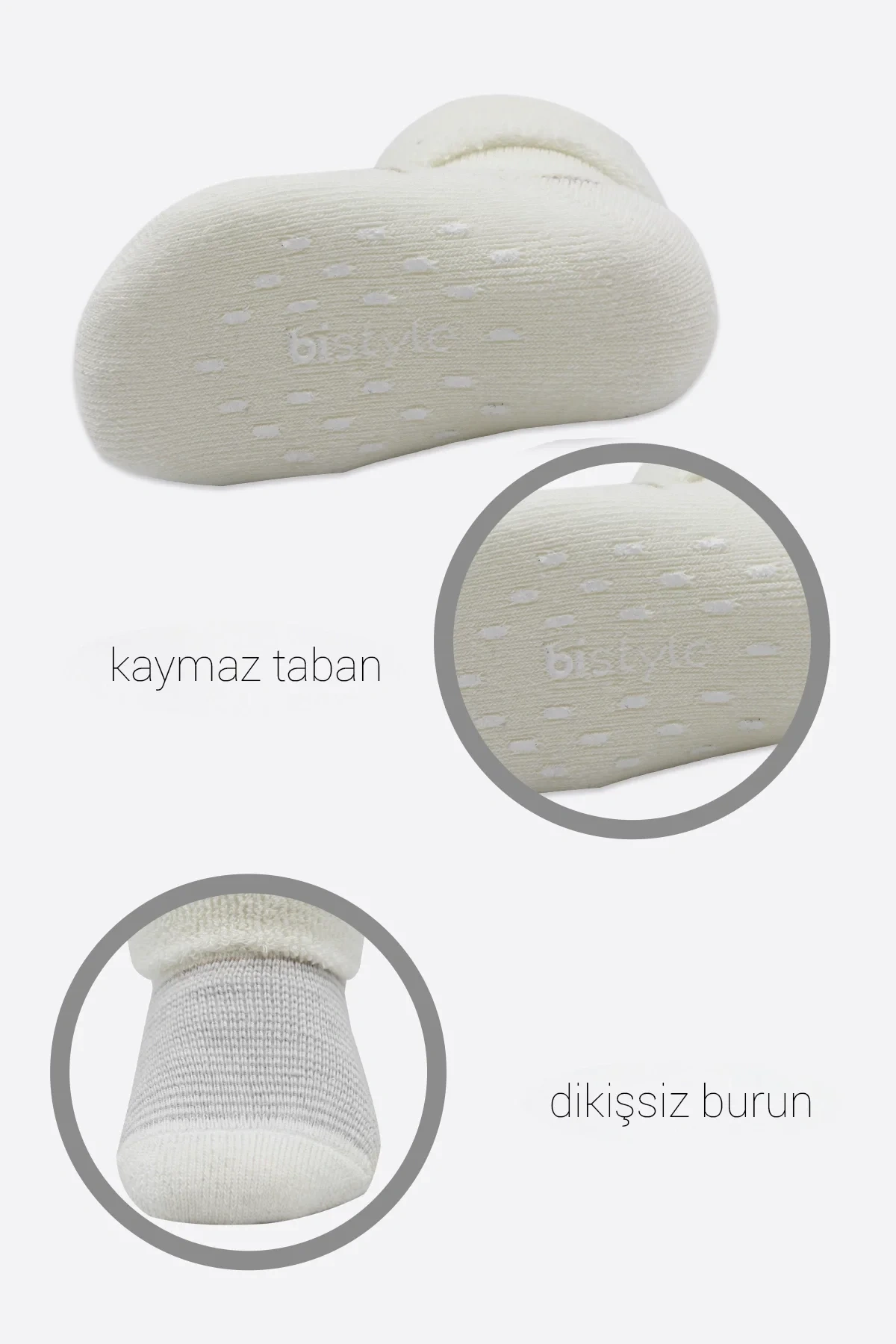 Bistyle 2li Havlu Soket Kaymaz Çorap 10504 Gri Ekru