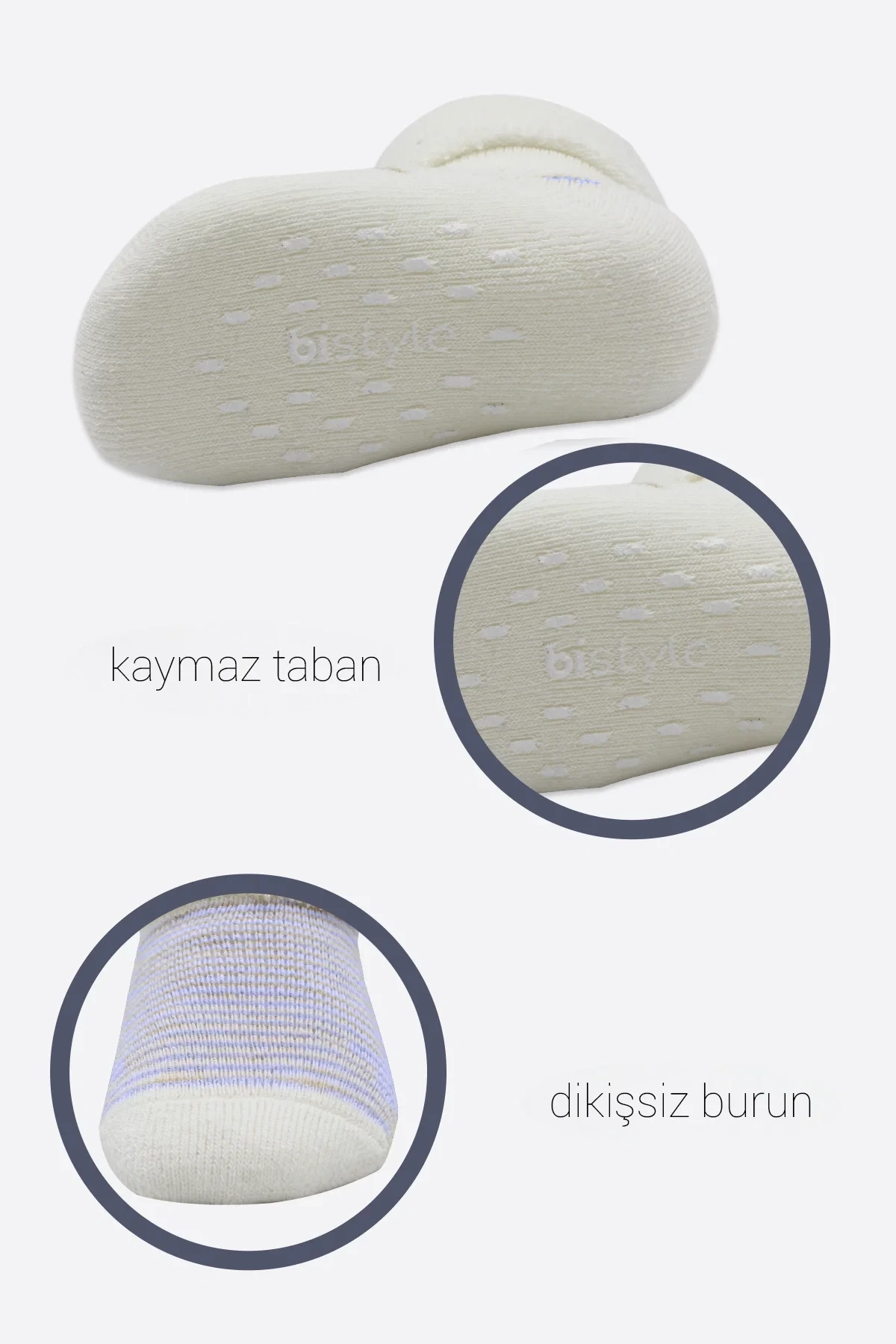 Bistyle 2li Havlu Soket Kaymaz Çorap 10504 İndigo Ekru