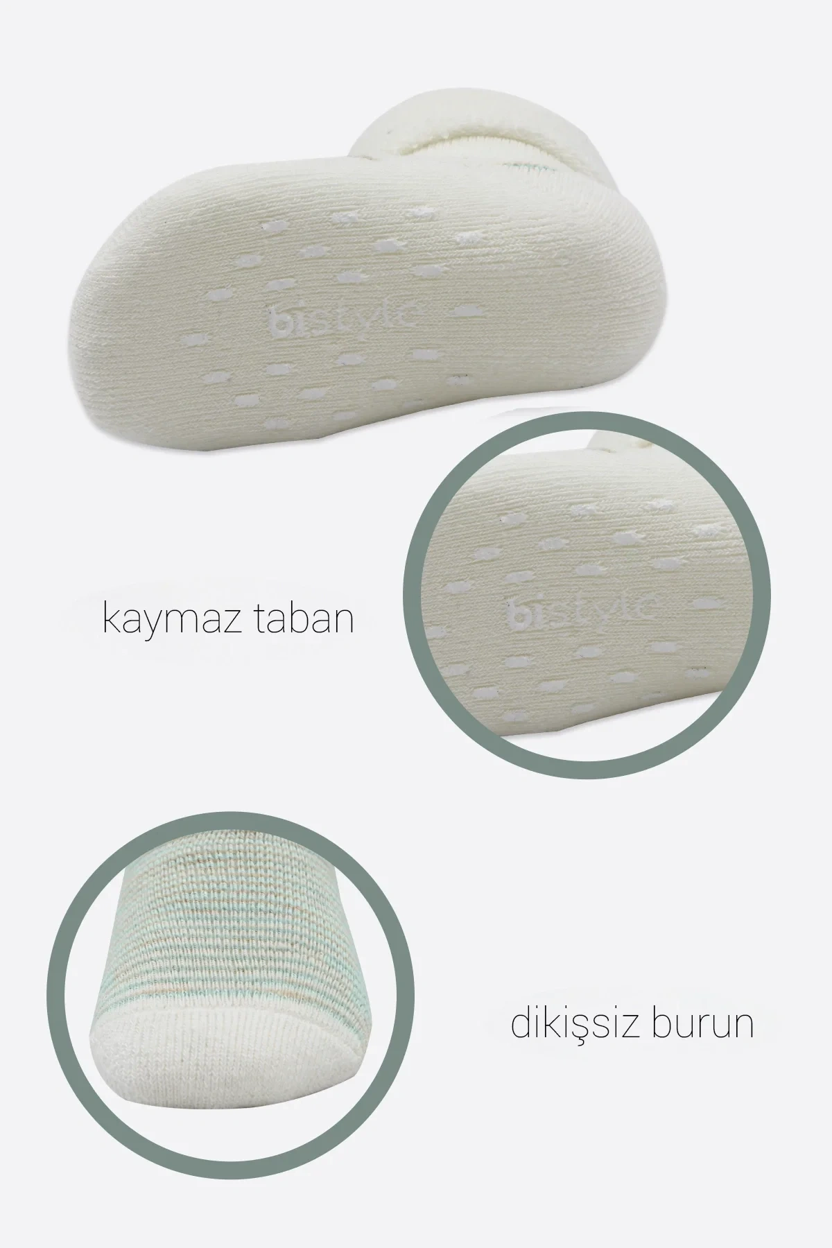 Bistyle 2li Havlu Soket Kaymaz Çorap 10504 Nil Ekru