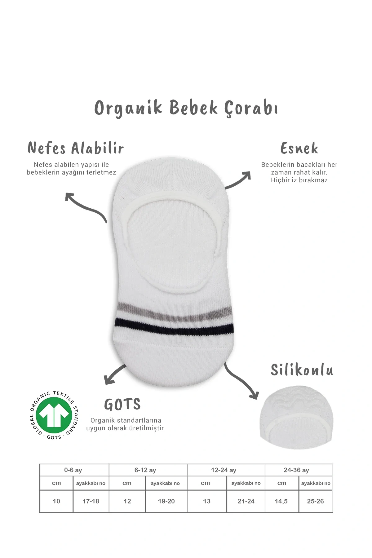 Bistyle 2li Penye Babet Silikon Çemberli Çorap 30102 Gri Beyaz