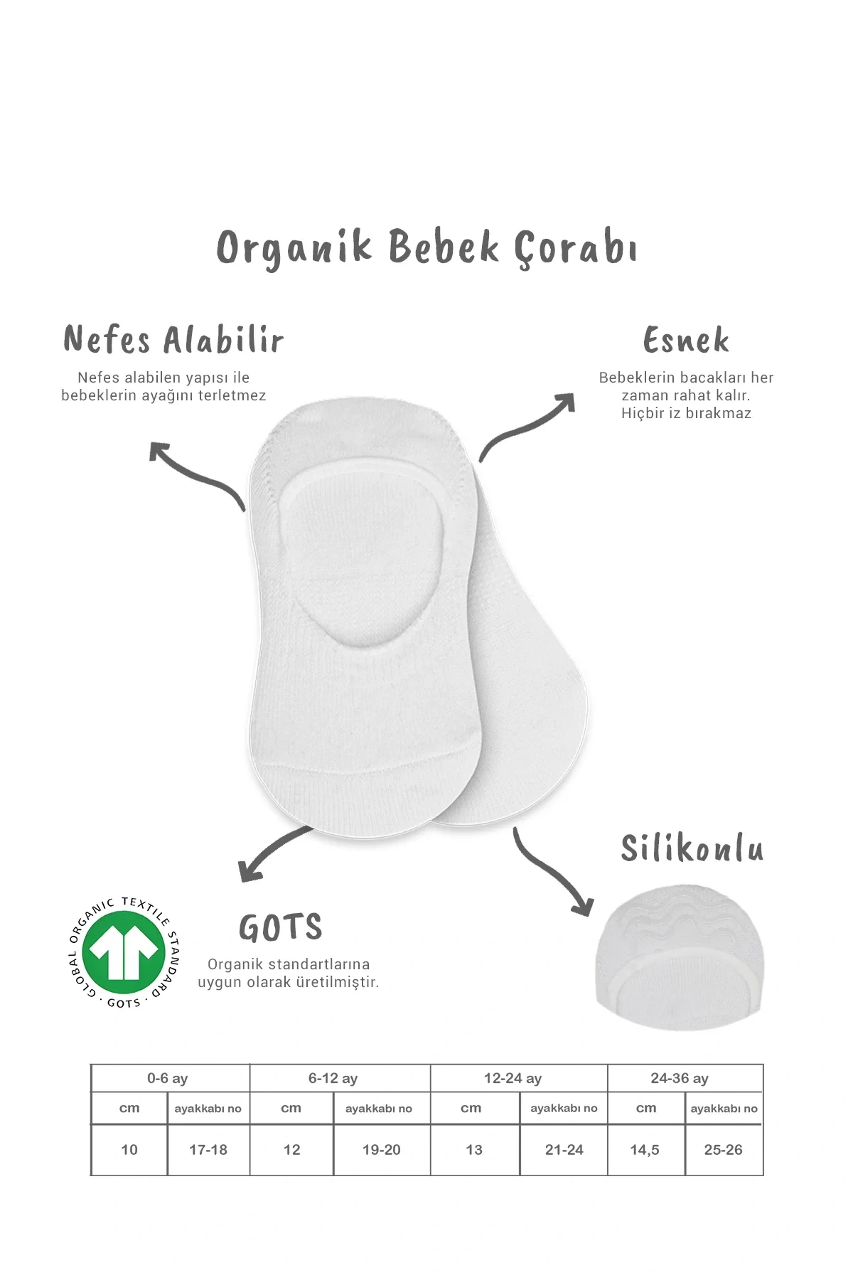 Bistyle 2li Penye Babet Silikonlu Basic Çorap 30104 Gri Beyaz