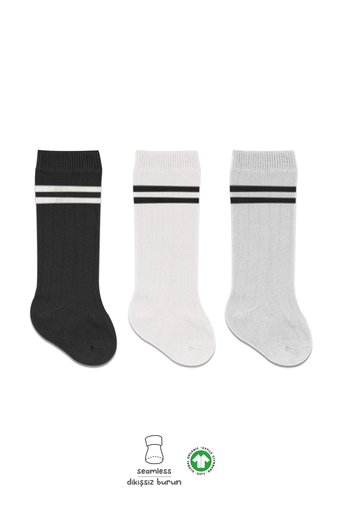 Bistyle Derby Dizaltı Çorap 3lü Bs40101 Siyah Ekru Gri Çemberli