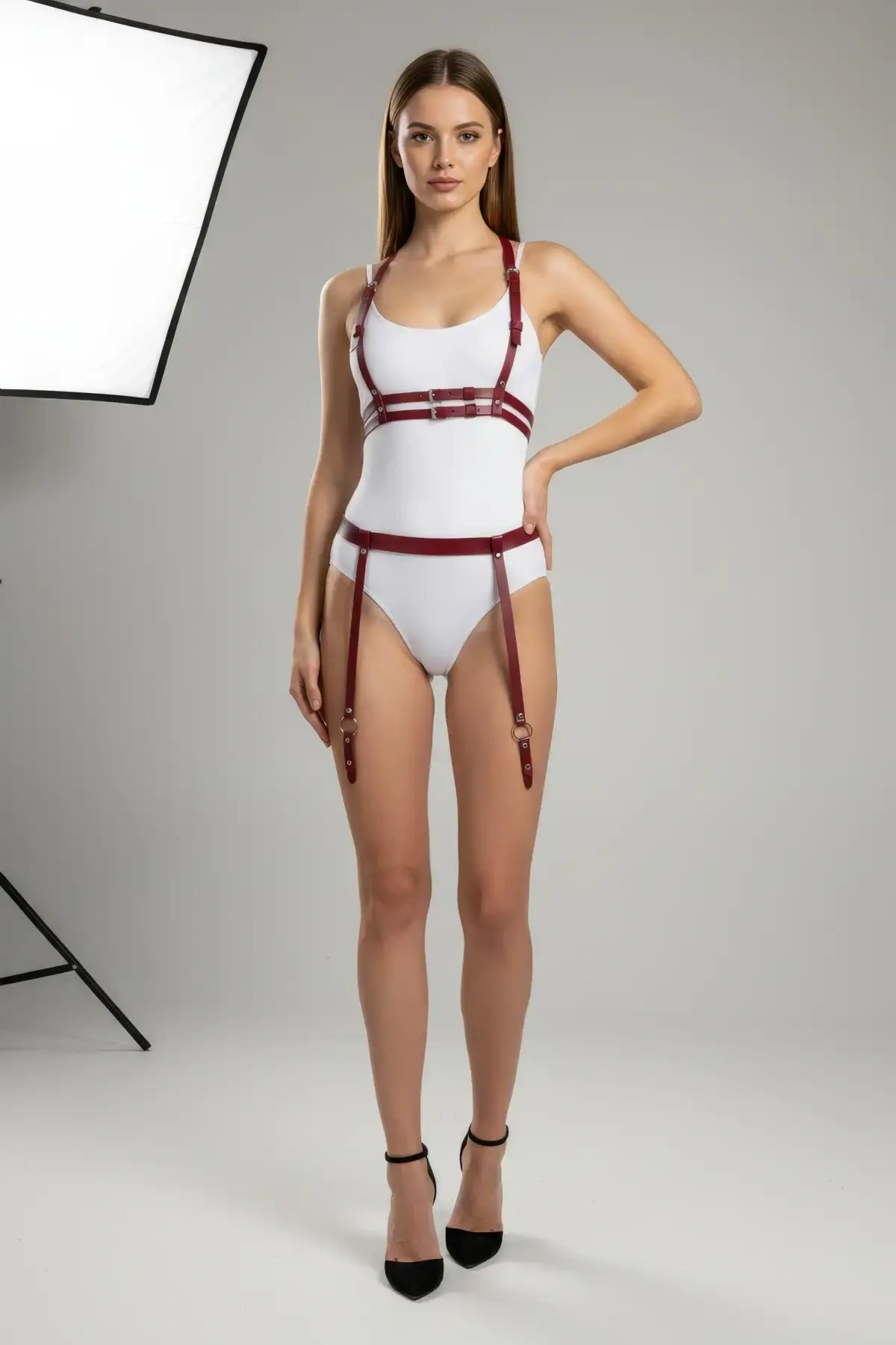 Bordo Harness Takım Deri Vücut Aksesuarı - Brf232