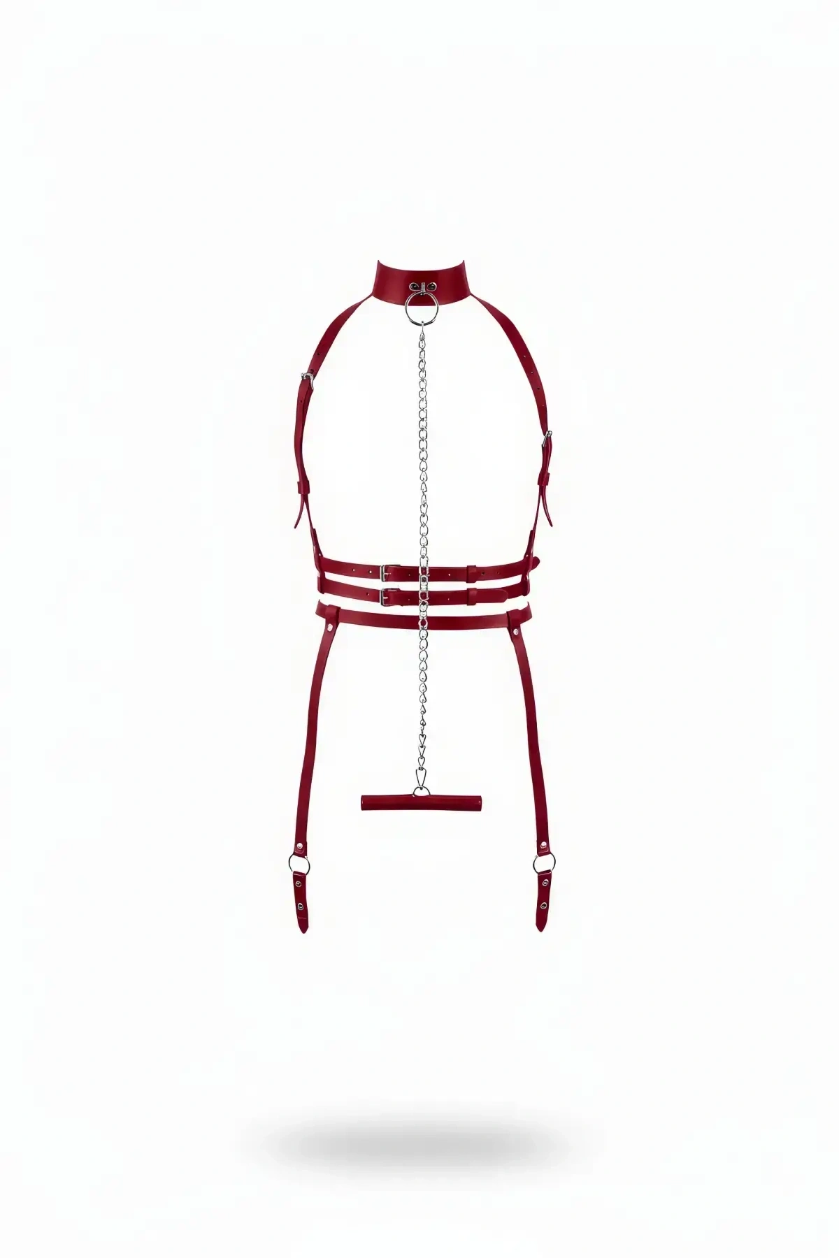 Bordo Harness Takım Zincir Detaylı Boyunluklu Vücut Aksesuarı - Brf233