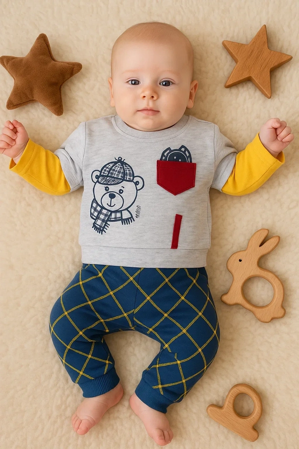 Cep Bear Nakışlı % 100 Pamuklu 2li Erkek Takım