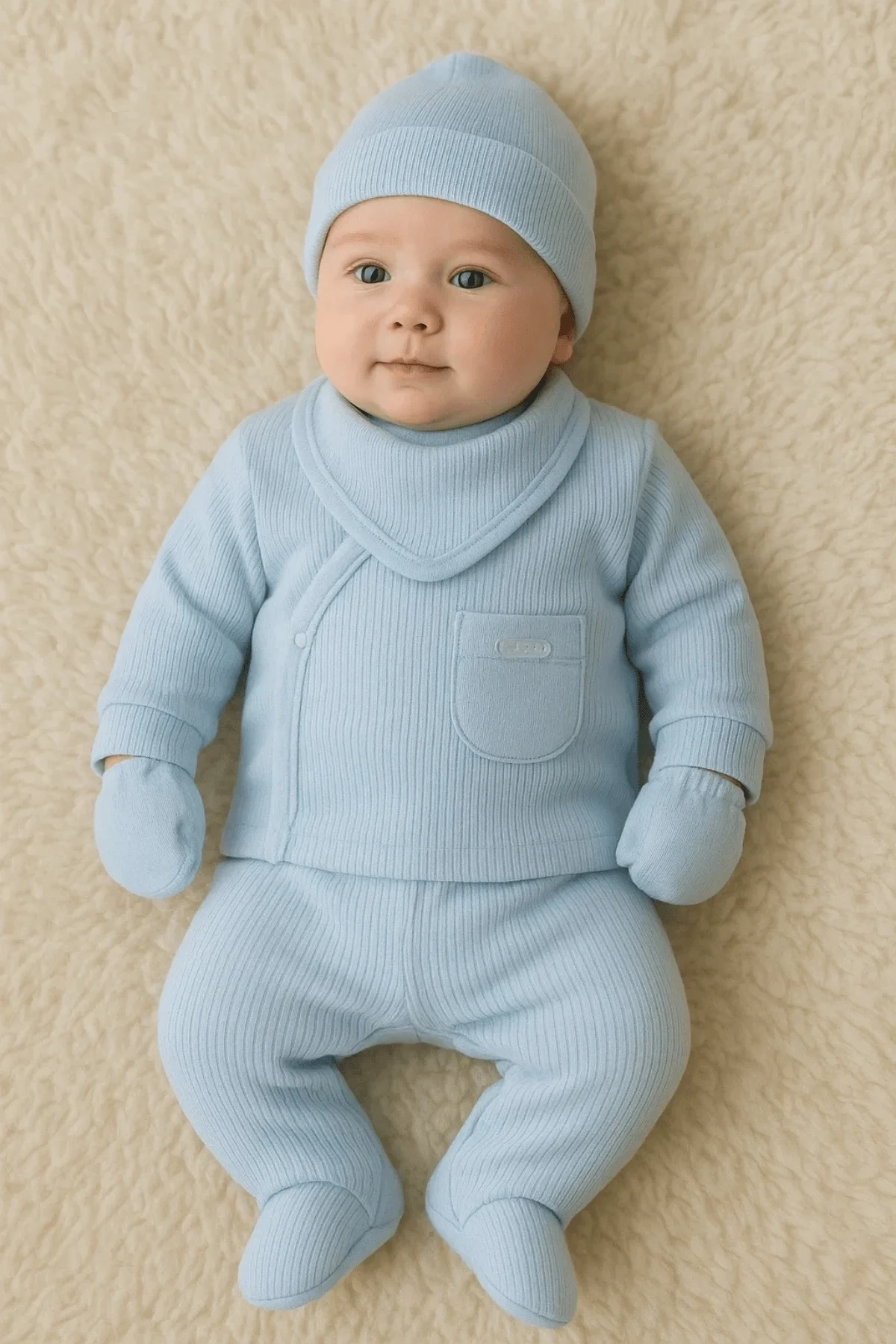 Cepli Çizgili 5li % 100 Pamuk Hastane Çıkış Seti