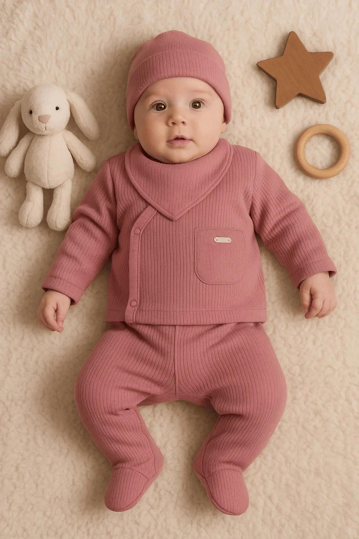 Cepli Çizgili 5li % 100 Pamuk Hastane Çıkış Seti