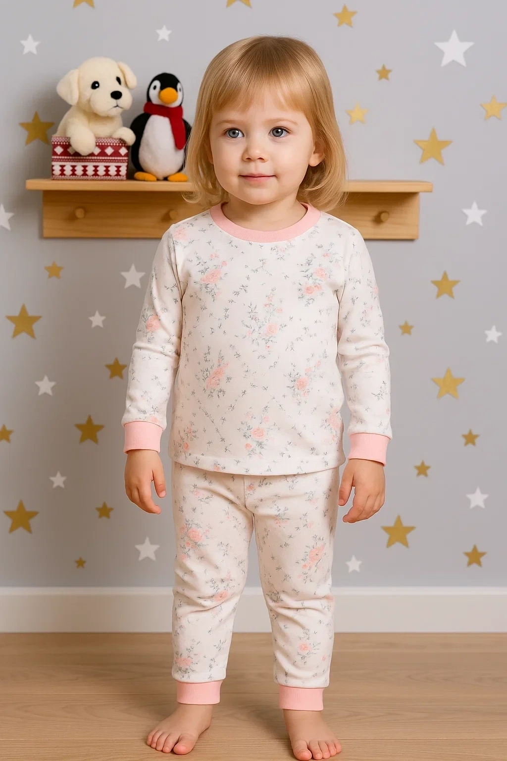 Çiçek Desenli Kız Bebek Eşofman Takımı %100 Pamuk