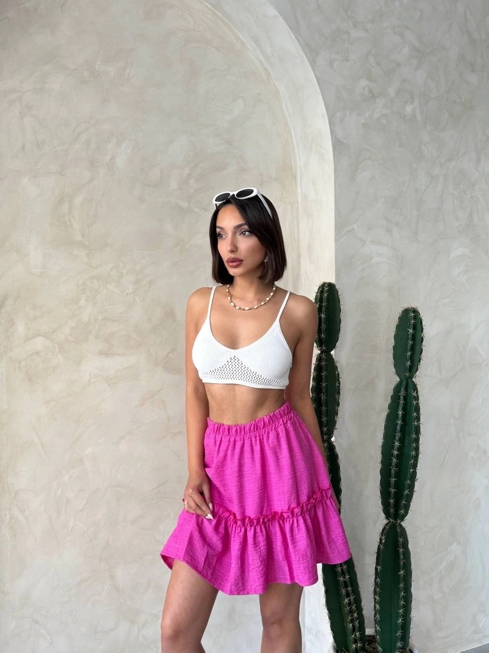 Çingene keten etek fuşya s24808