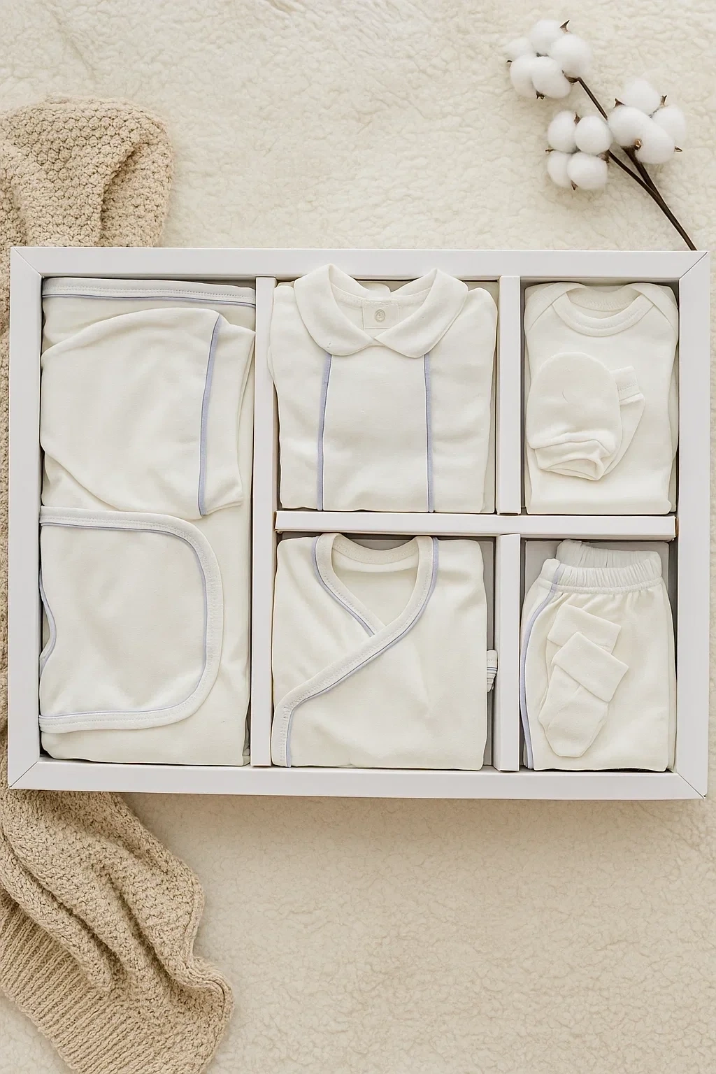 Çizgi Desenli 10 Parça Kutulu Erkek Bebek Hastane Çıkış Seti