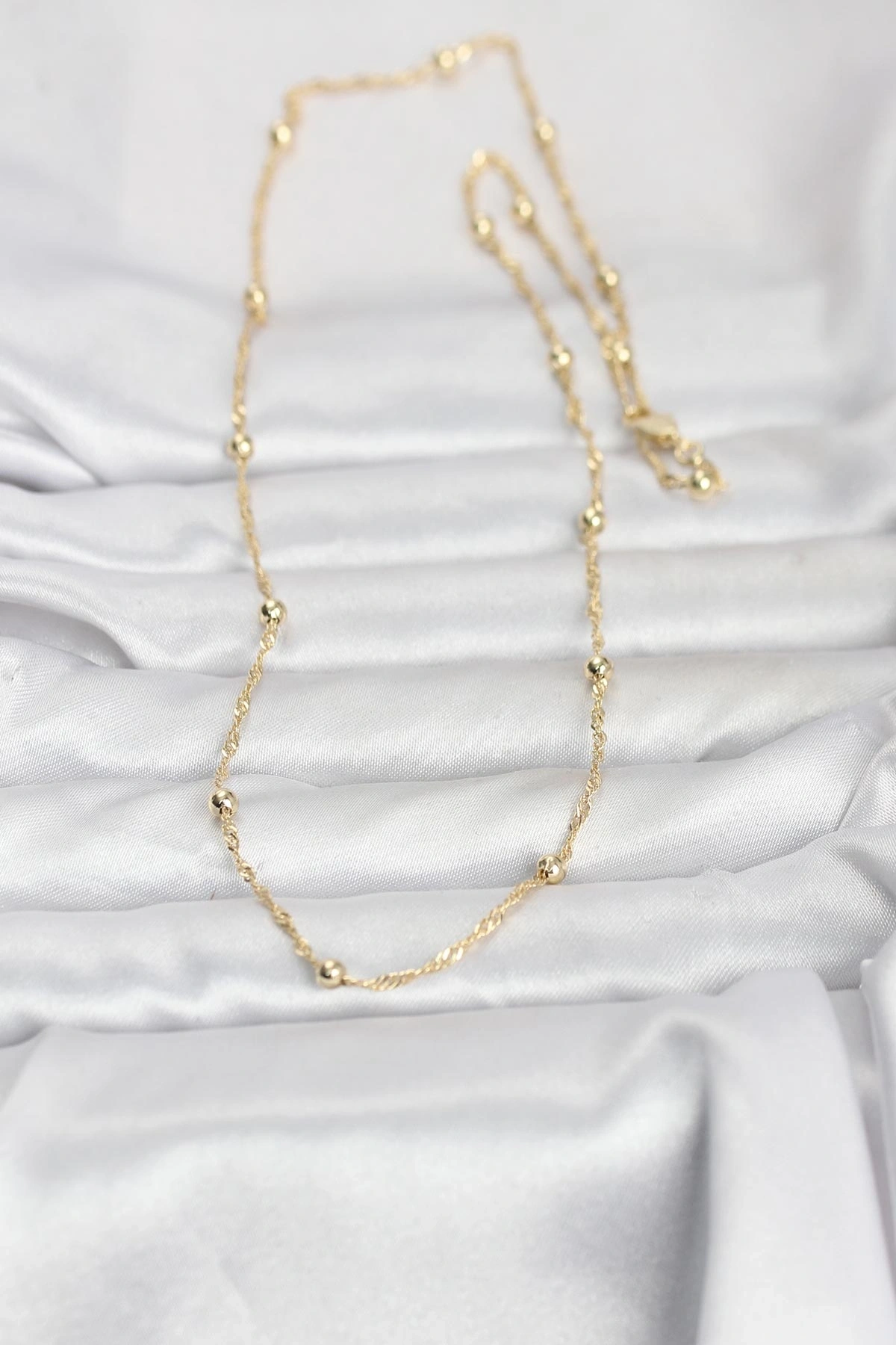 CM 14K Gold Renk Burgu ve Top Zincirli Model 60 cm Kadın Kolye