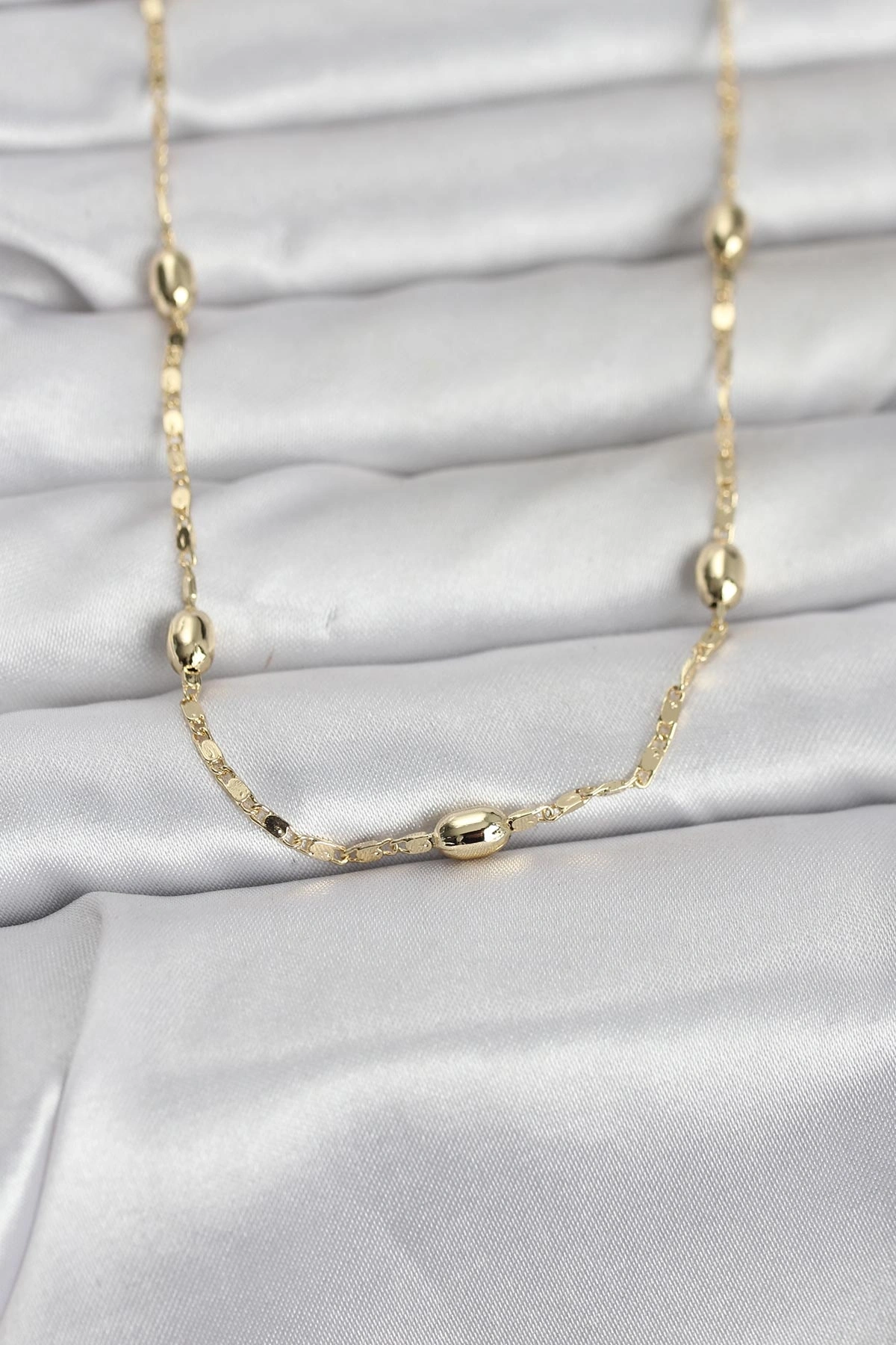 CM 14K Gold Renk Damla Topçuklu Zincir Model 60 cm Kadın Kolye