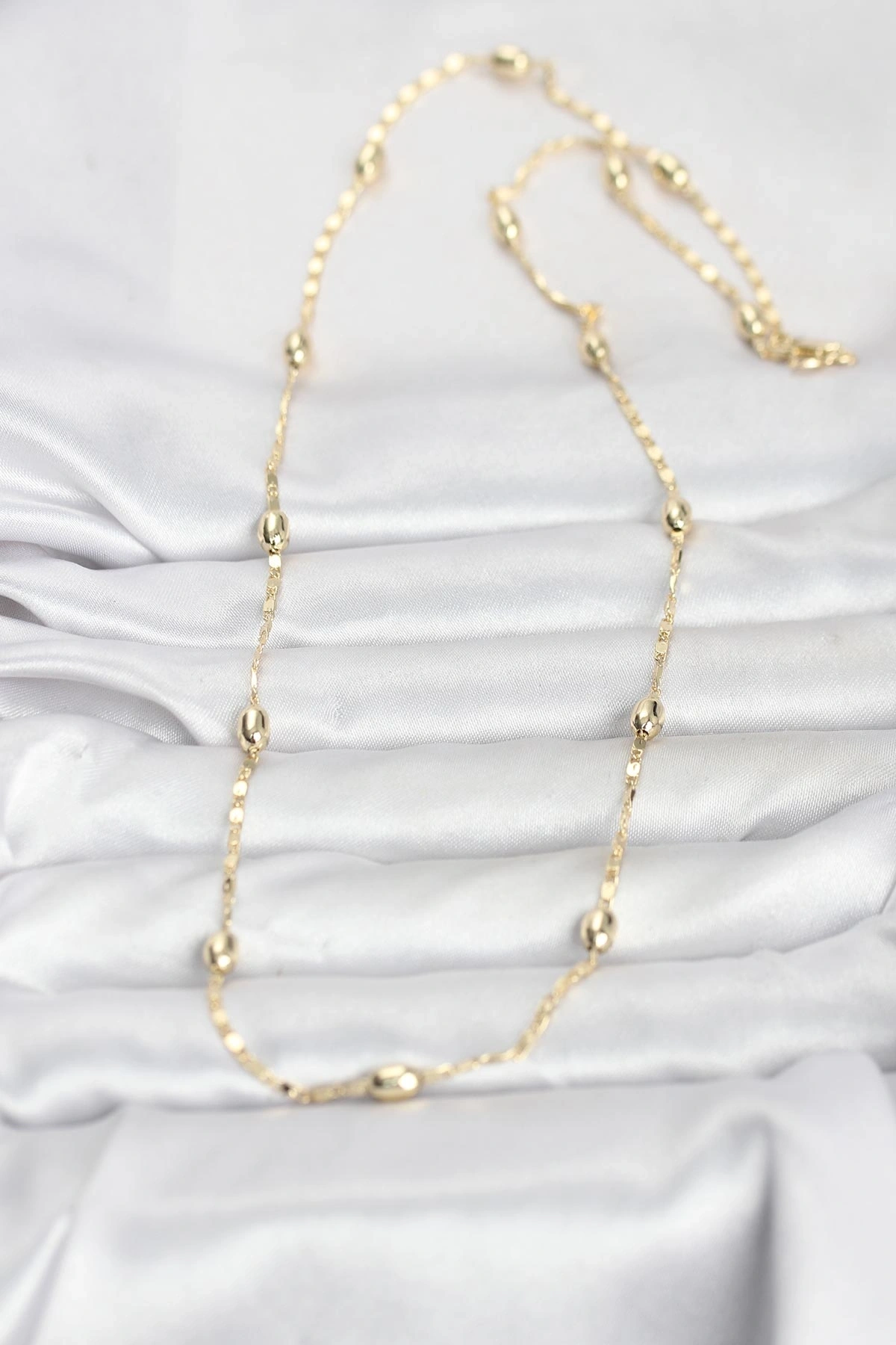 CM 14K Gold Renk Damla Topçuklu Zincir Model 60 cm Kadın Kolye