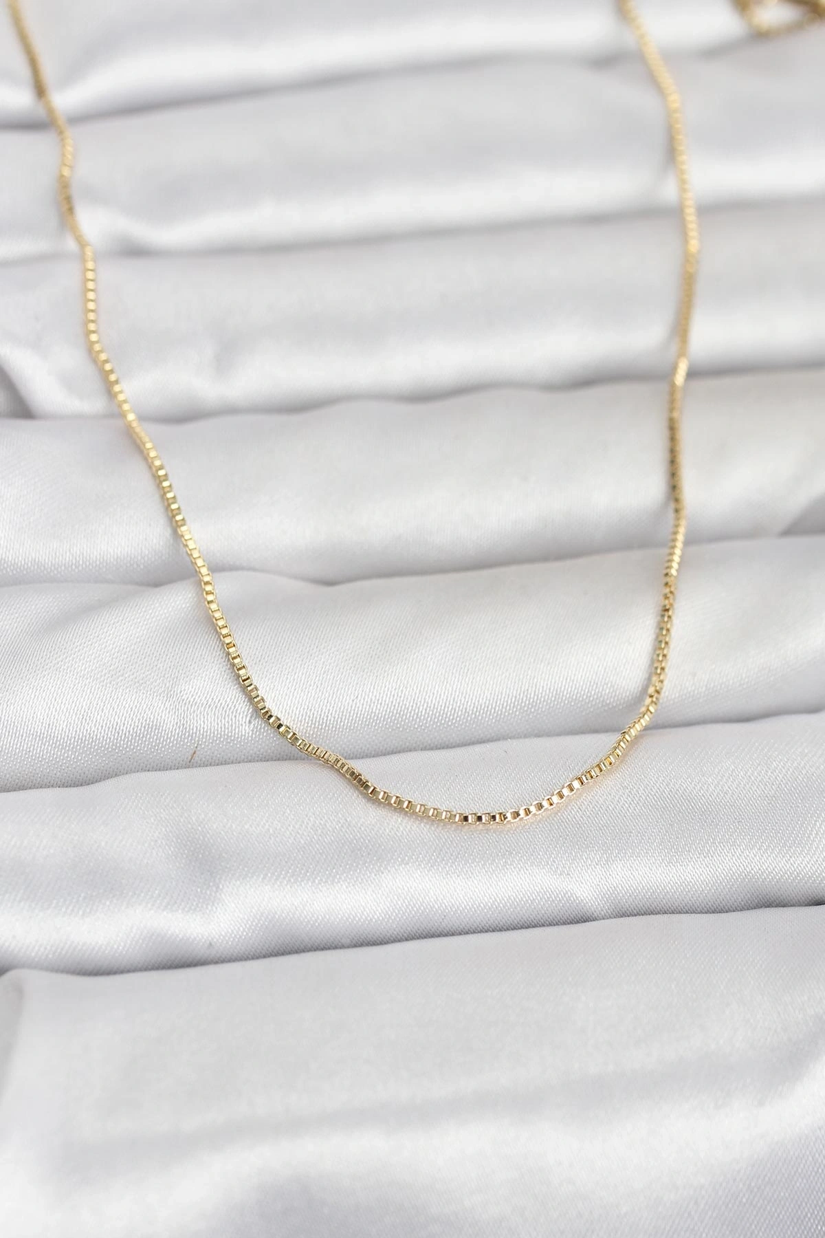 CM 14K Gold Renk İnce Kare Zincirli Model 60 cm Kadın Kolye