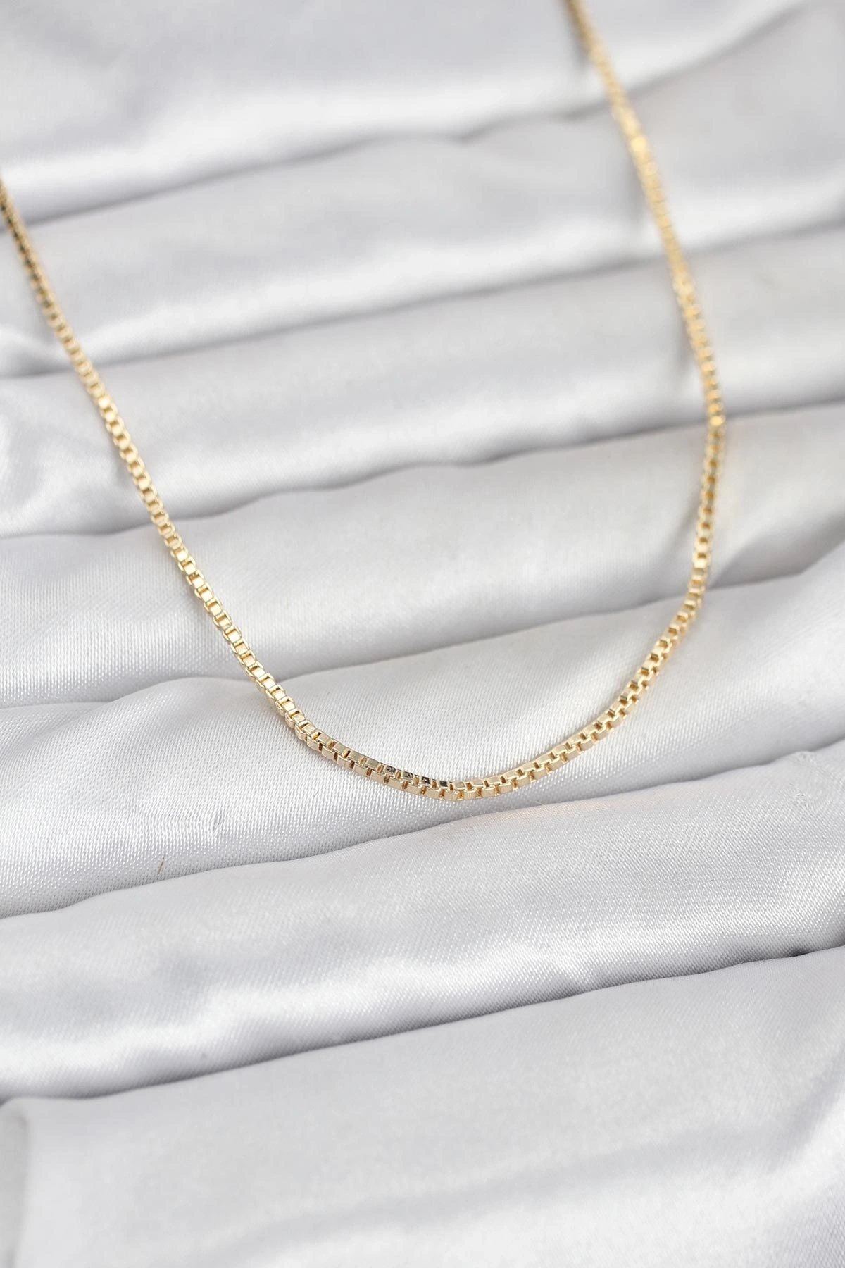 CM 14K Gold Renk Kare Zincirli Model 60 cm Kadın Kolye