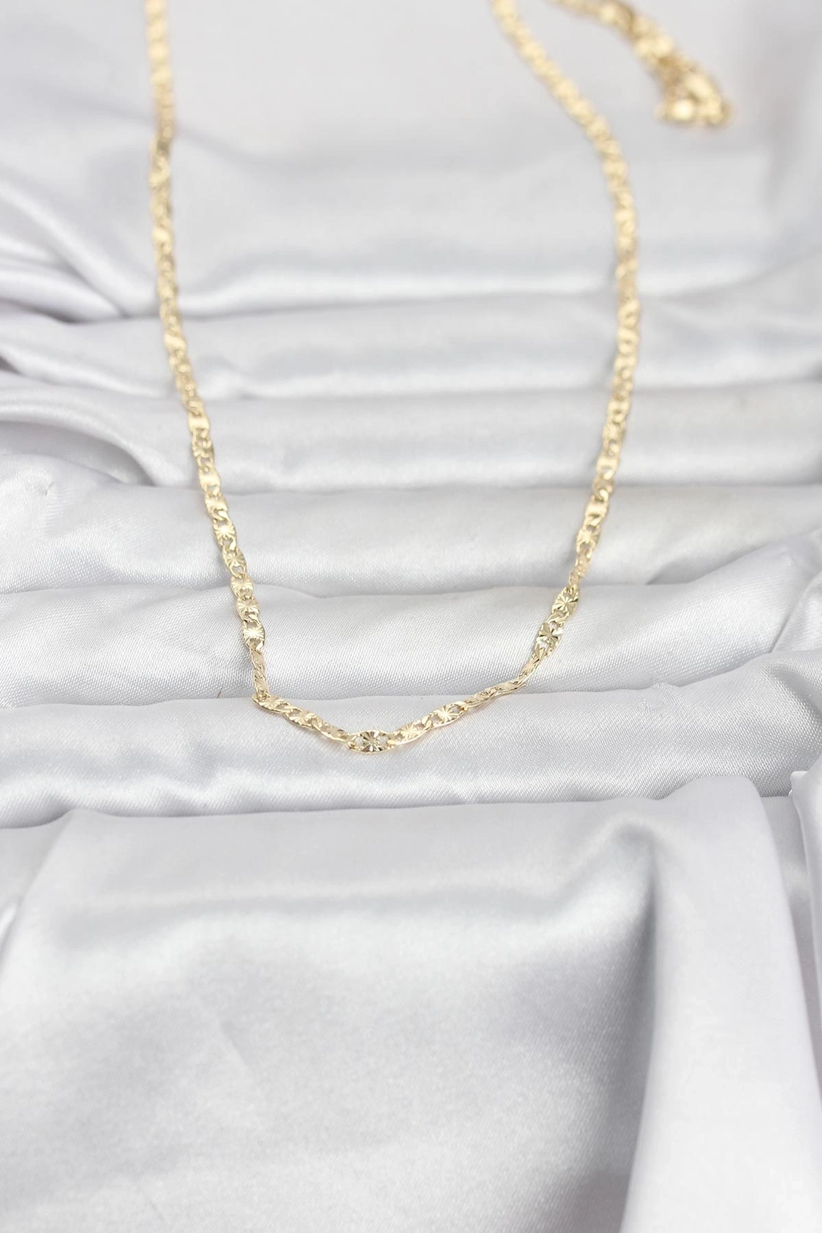 CM 14K Gold Renk Lazer Zincirli Model 60 cm Kadın Kolye