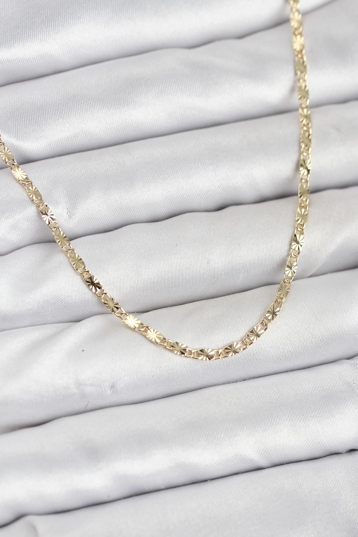 CM 14K Gold Renk Lazerli Zincir Model Kadın Kolye