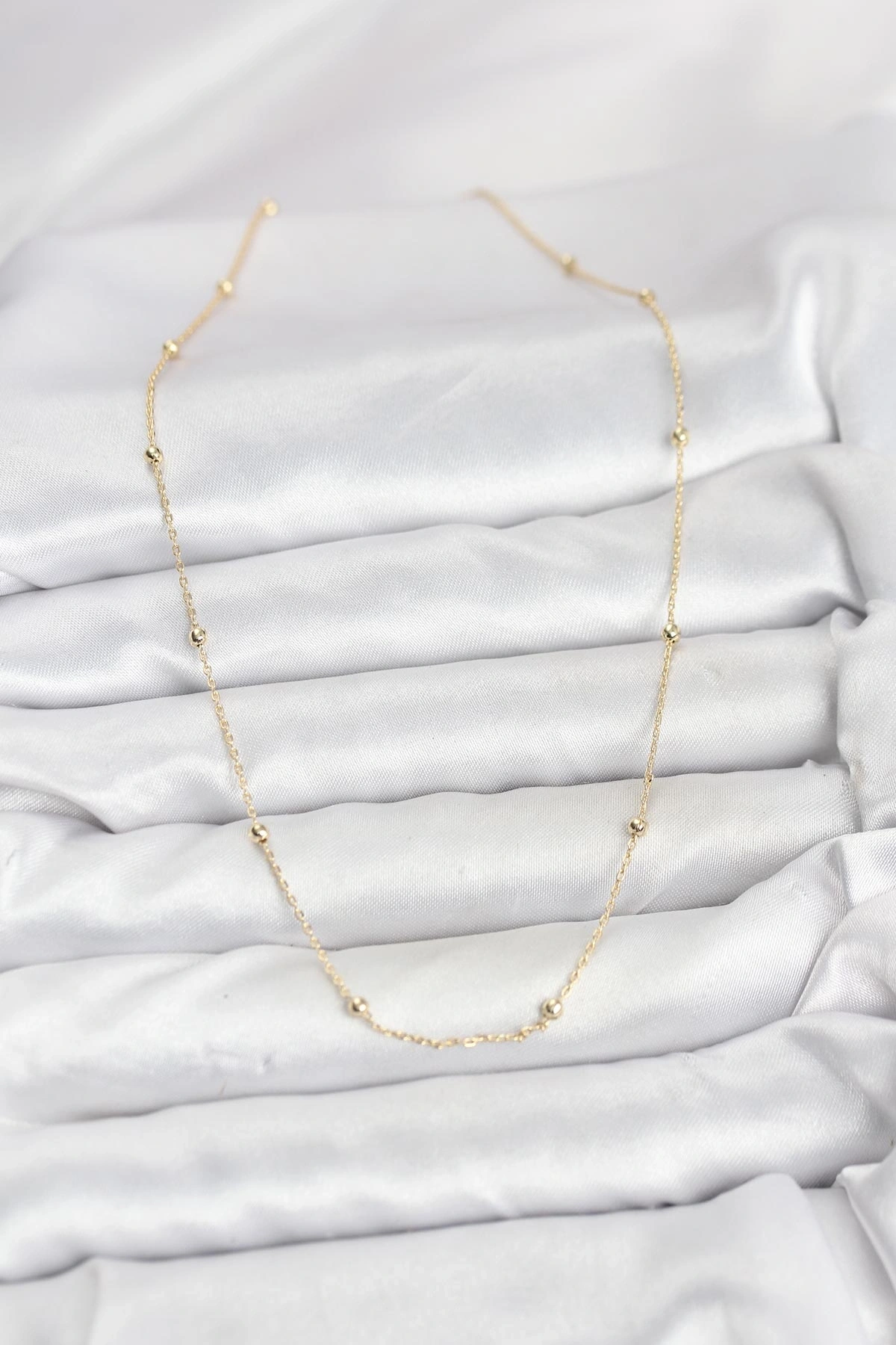 CM 14K Gold Renk Minik Top Zincirli Kadın Kolye