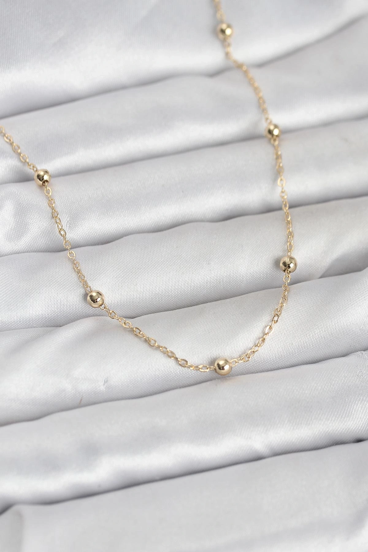 CM 14K Gold Renk Pirinç Top Zincirli 60 cm Kadın Kolye