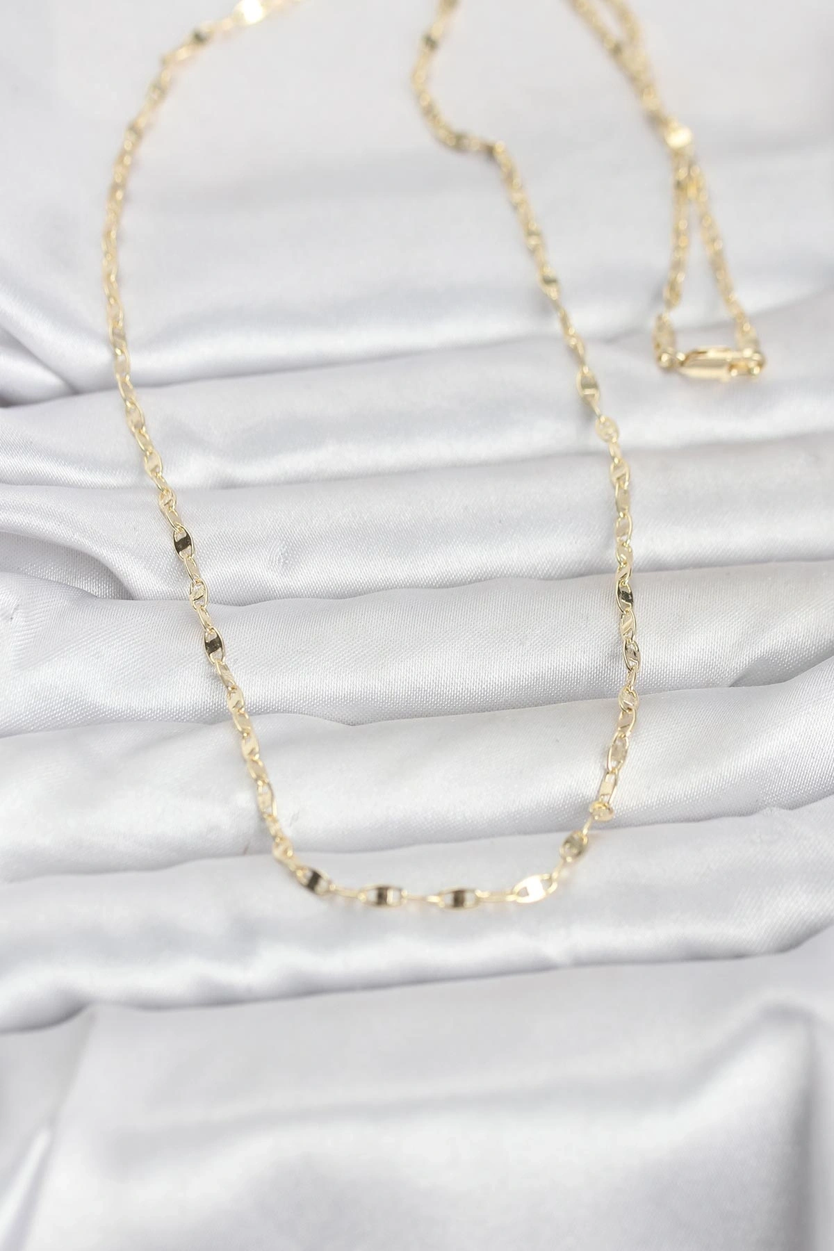 CM 14K Gold Renk Yassı Gemici Zincir Model 60 cm Kadın Kolye