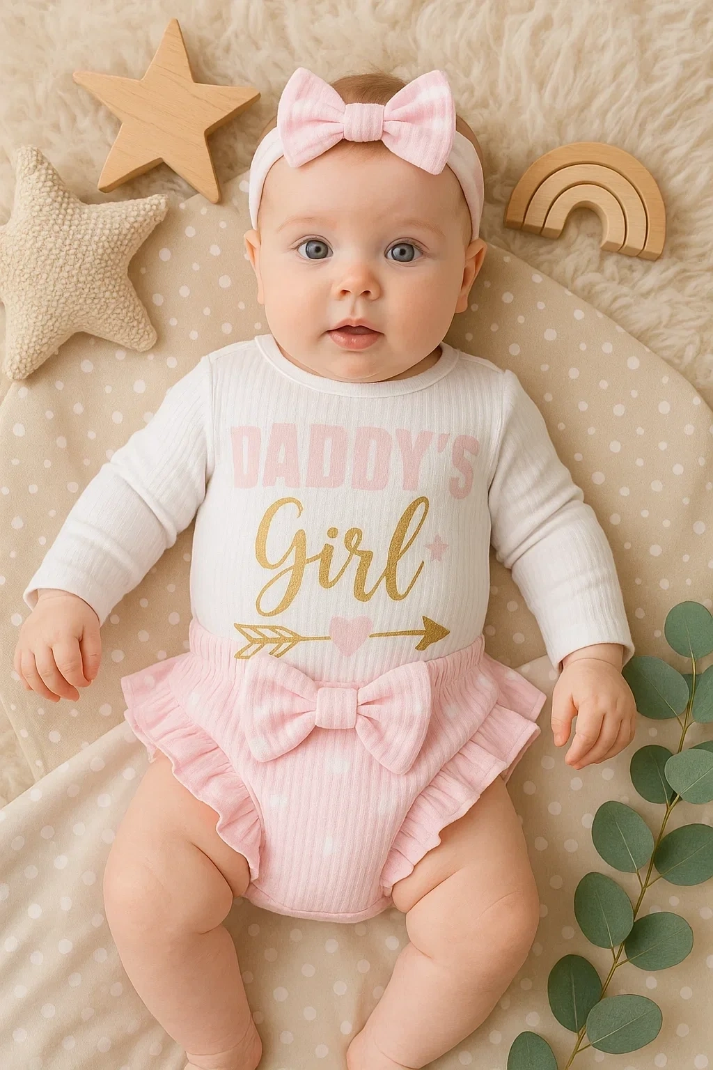 Daddys Girl Bandanalı Kız Bebek Takımı