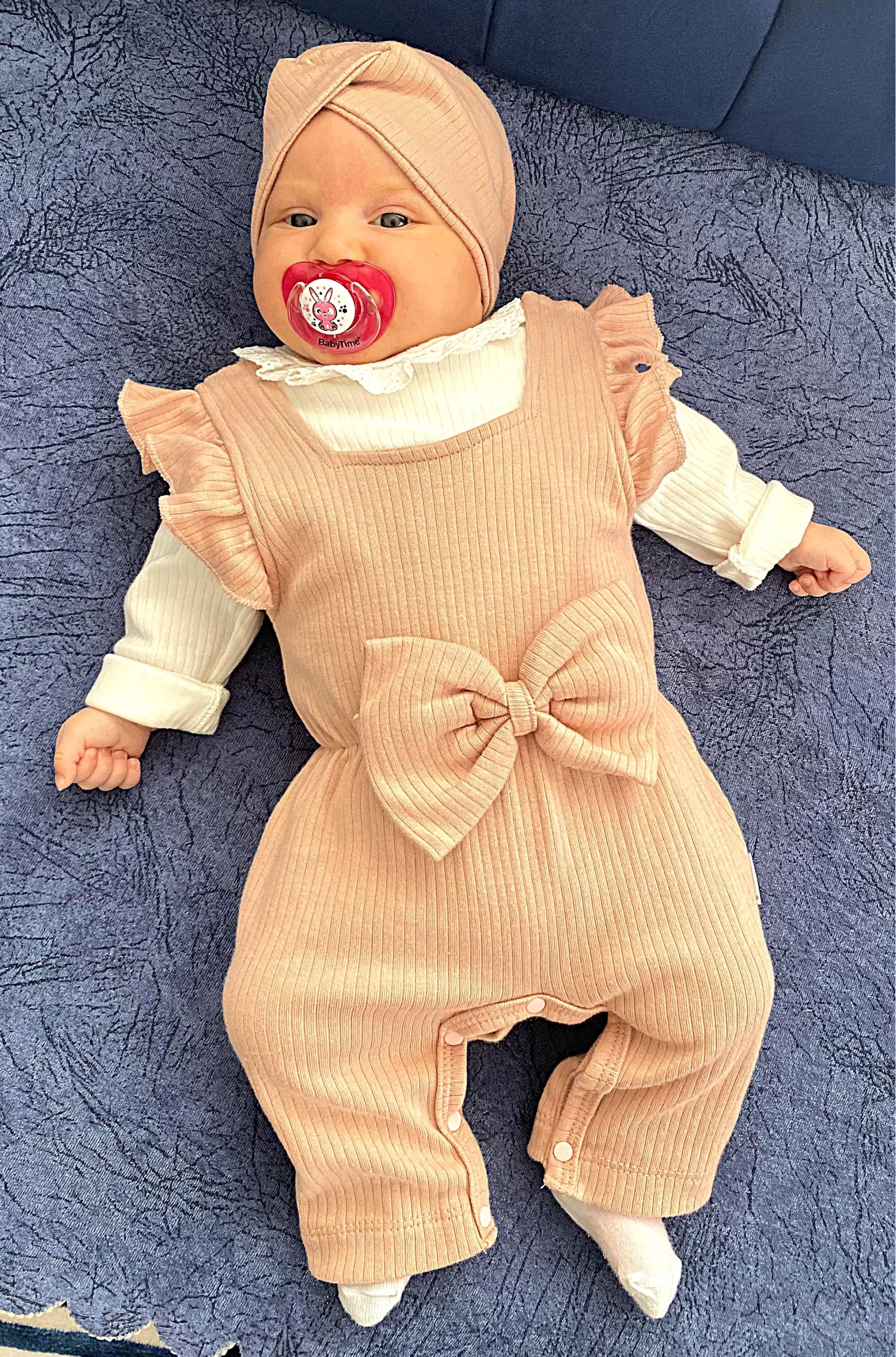 Dantel Yaka Detaylı Fiyonklu 2li Kız Bebek Salopet Tulum