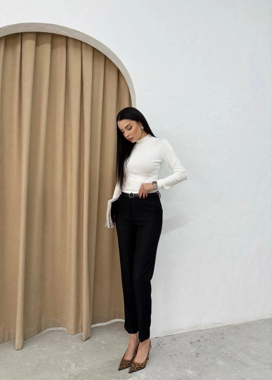 Dar paça kemerli kumaş pantolon siyah pt53