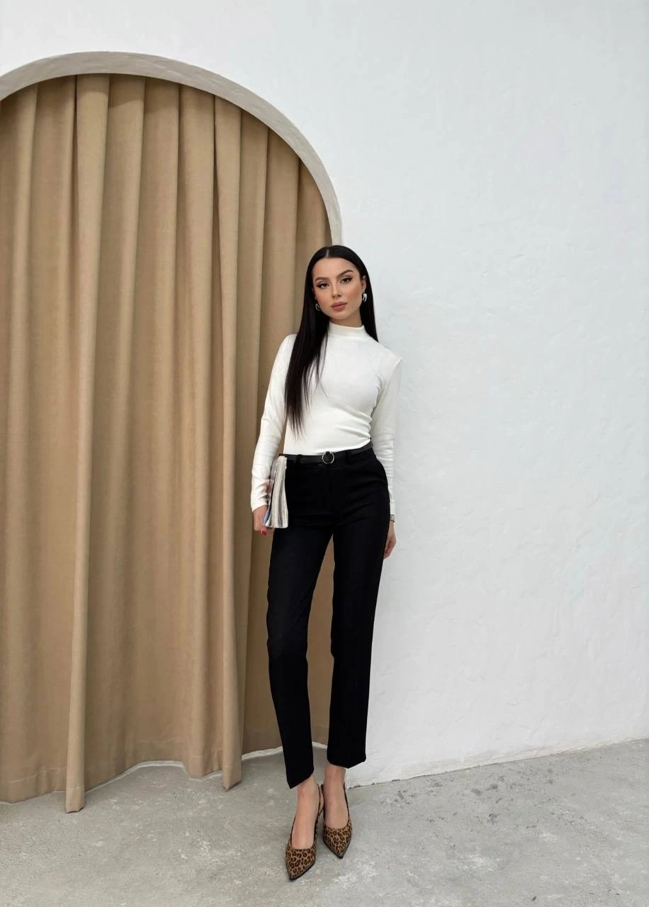 Dar paça kemerli kumaş pantolon siyah pt53