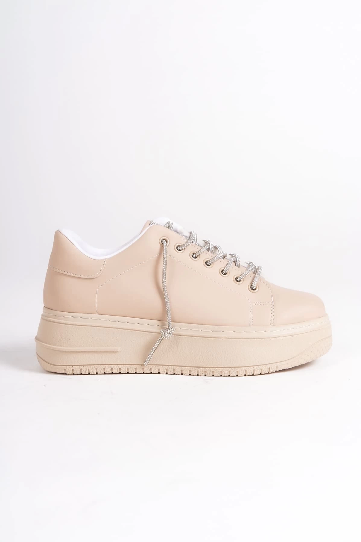 DELLA Bağcıklı Ortopedik Taban Taşlı Kadın Sneaker Spor Ayakkabı TT - Ten